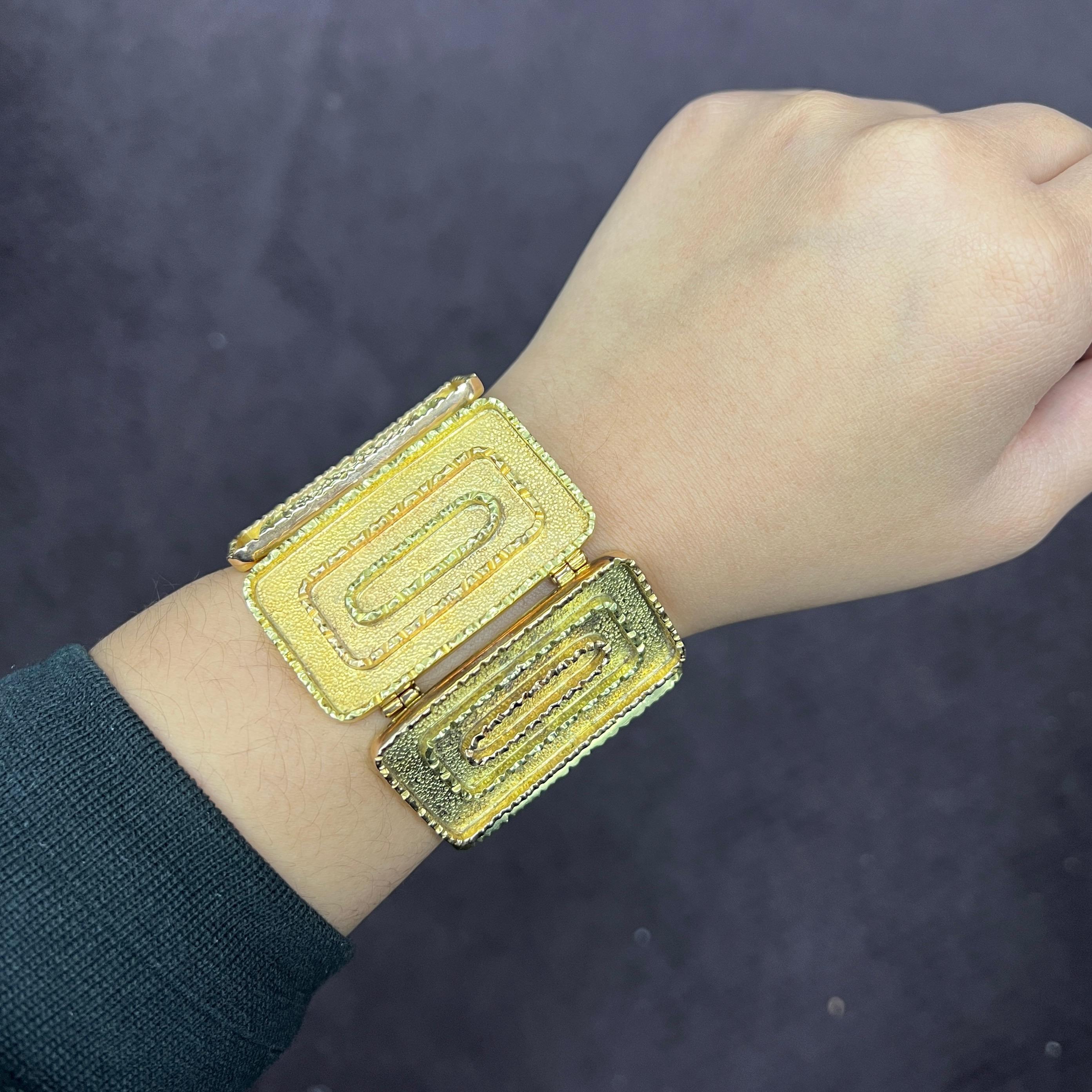 Two-Tone Rectangular Gold Panels Bracelet For Sale 3