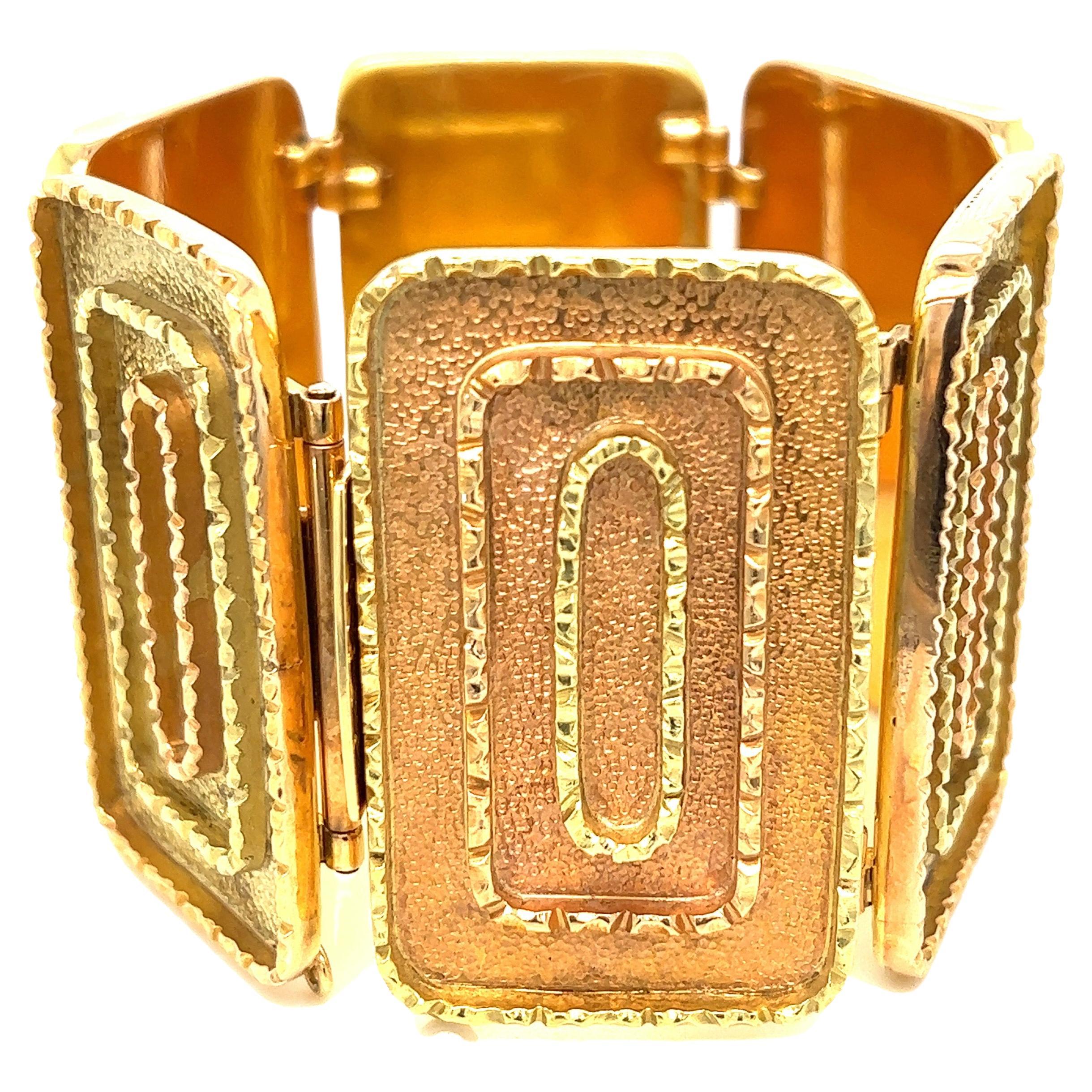 Two-Tone Rectangular Gold Panels Bracelet For Sale