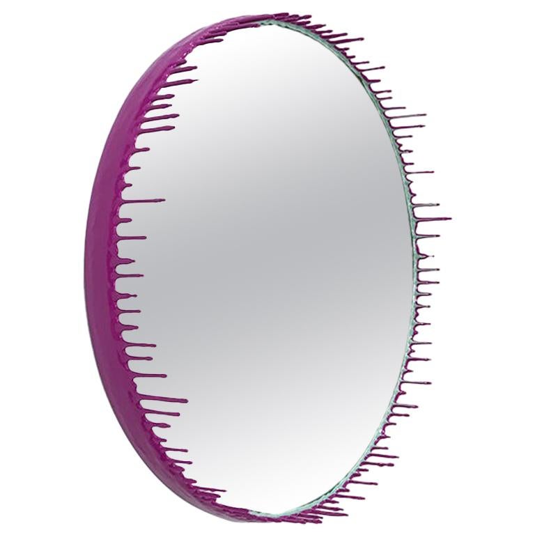 Two-Tone Resin Drip Mirror in Celadon and Fuchsia by Elyse Graham For Sale