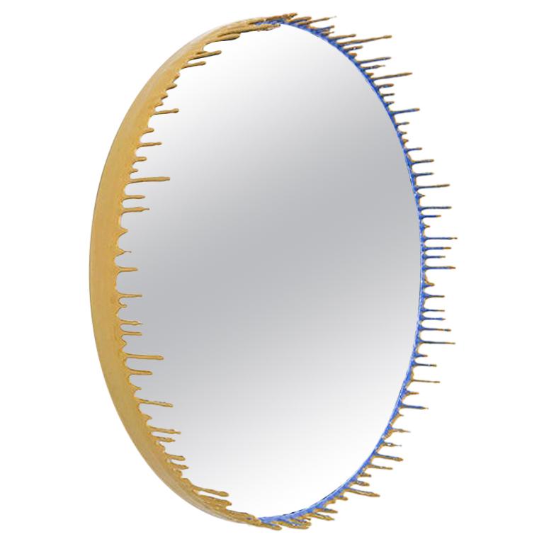 Two-Tone Resin Drip Mirror in Mustard and Thistle by Elyse Graham