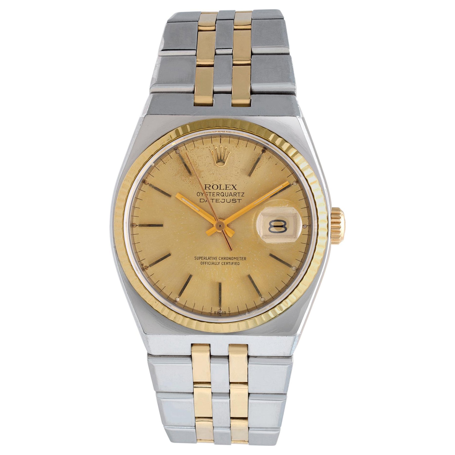 Montre-bracelet Rolex Datejust Oysterquartz bicolore avec cadran bâton doré Ref 17013