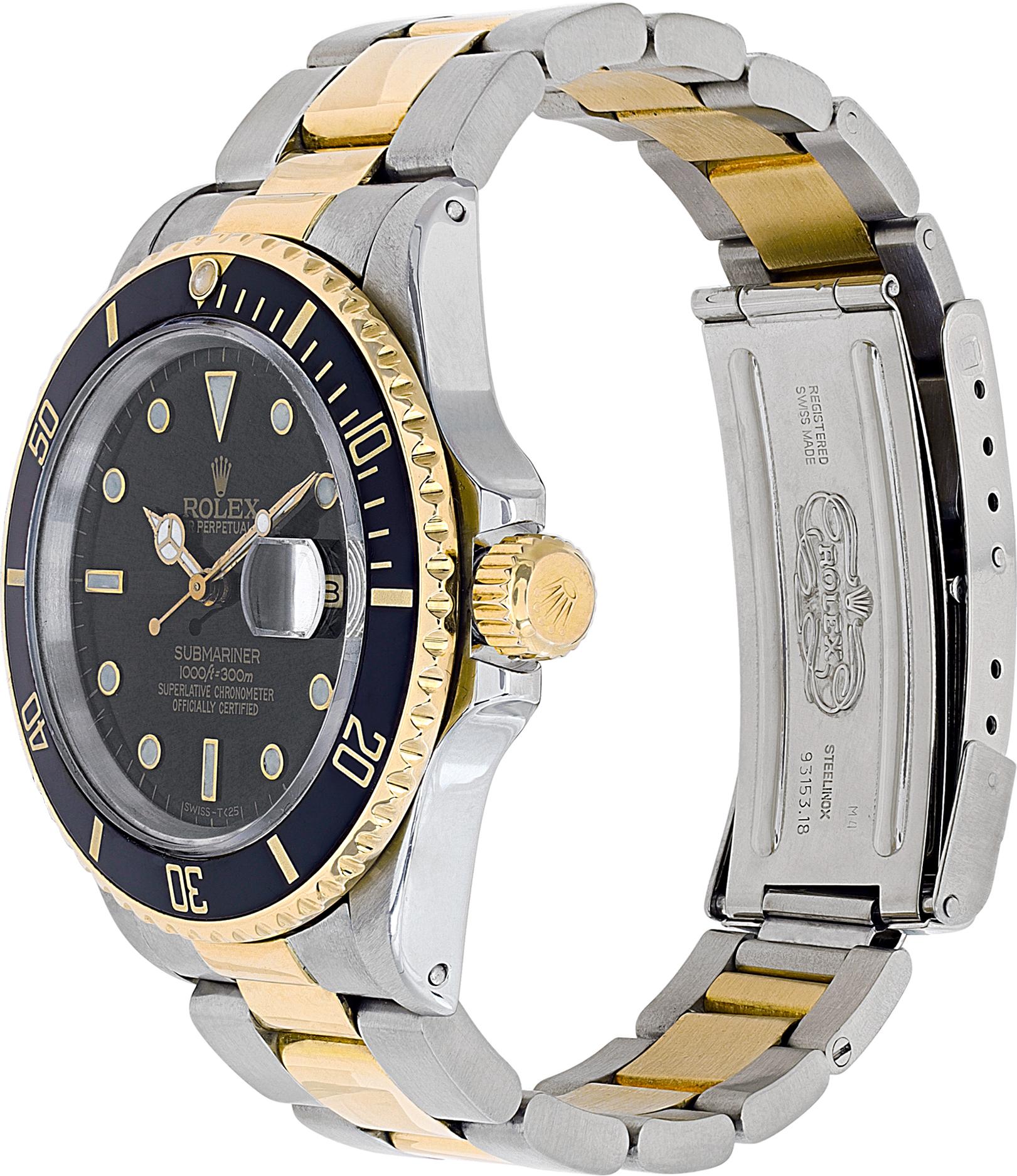 Rolex Submariner in 18k & stainless steel. Auto w/ sweep seconds and date. 40 mm case size. With papers. Circa 1988. Ref 16803. ** Bank Wire only at this price ** Fine Pre-owned Rolex Watch.

 Certified preowned Sport Rolex Submariner 16803 watch is