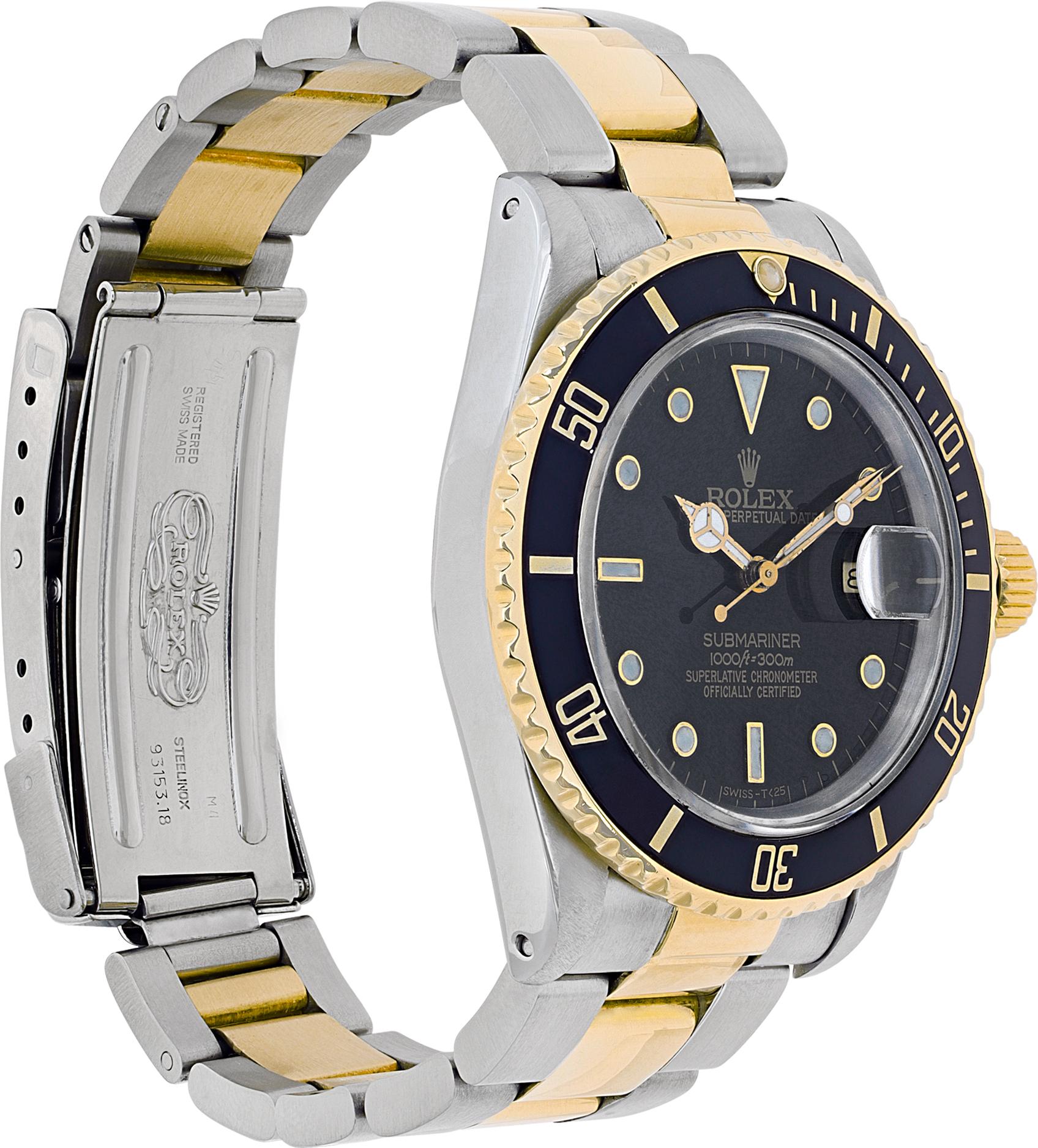 Two-Tone Rolex Submariner Gold & Steel Automatic Wristwatch w/ Date Ref 16803 In Excellent Condition In Surfside, FL