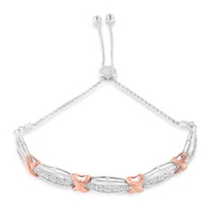 Two Tone Rose and Sterling Silver 1/4 Cttw Diamond X & Tapered Bar Bolo Bracelet