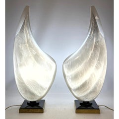 Two-Tone Rougier Clam Shell Acrylic Table Lamps - A Pair