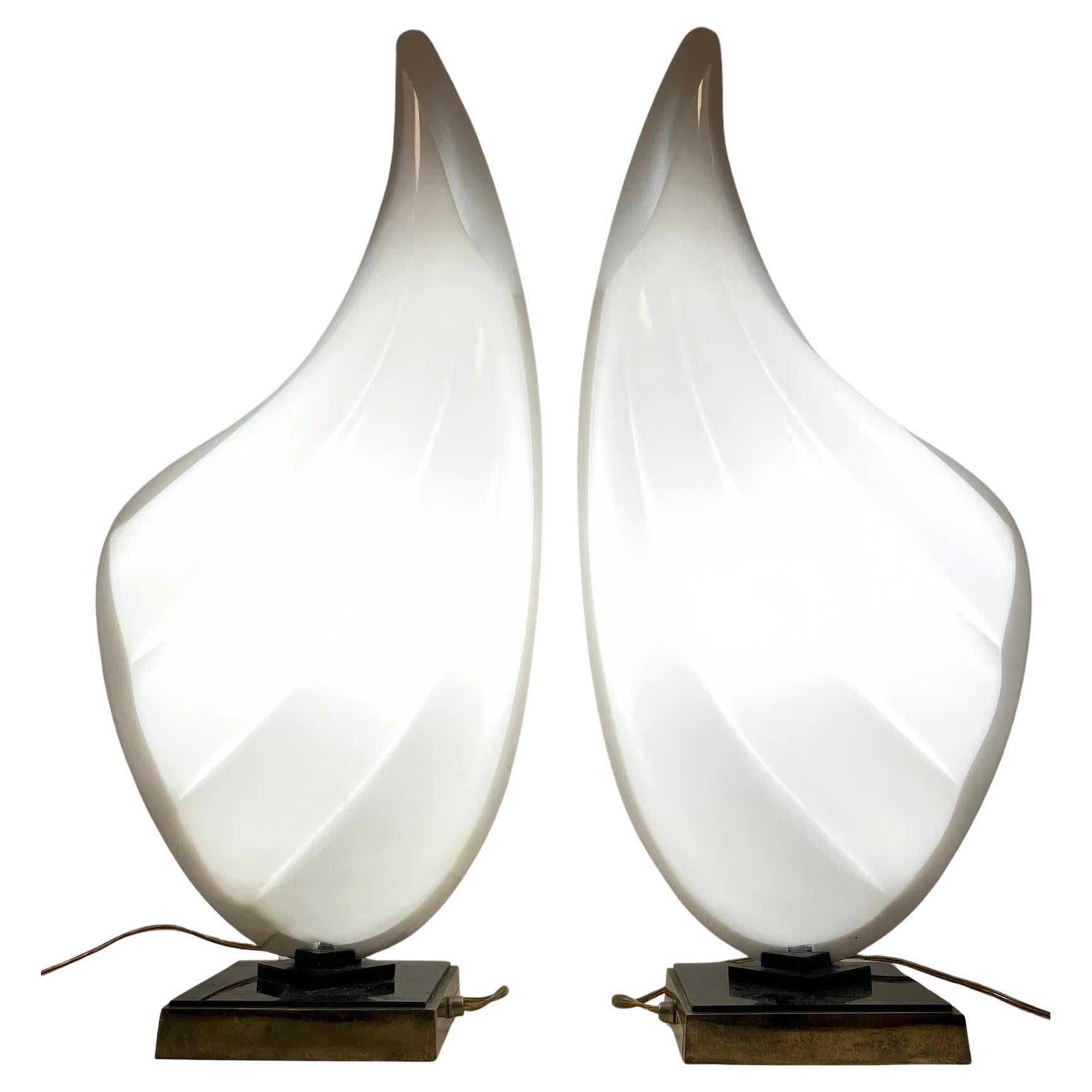 Two-Tone Rougier Clam Shell Acrylic Table Lamps - A Pair