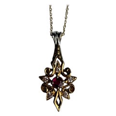 Two Tone Ruby and Diamond Pendant Necklace