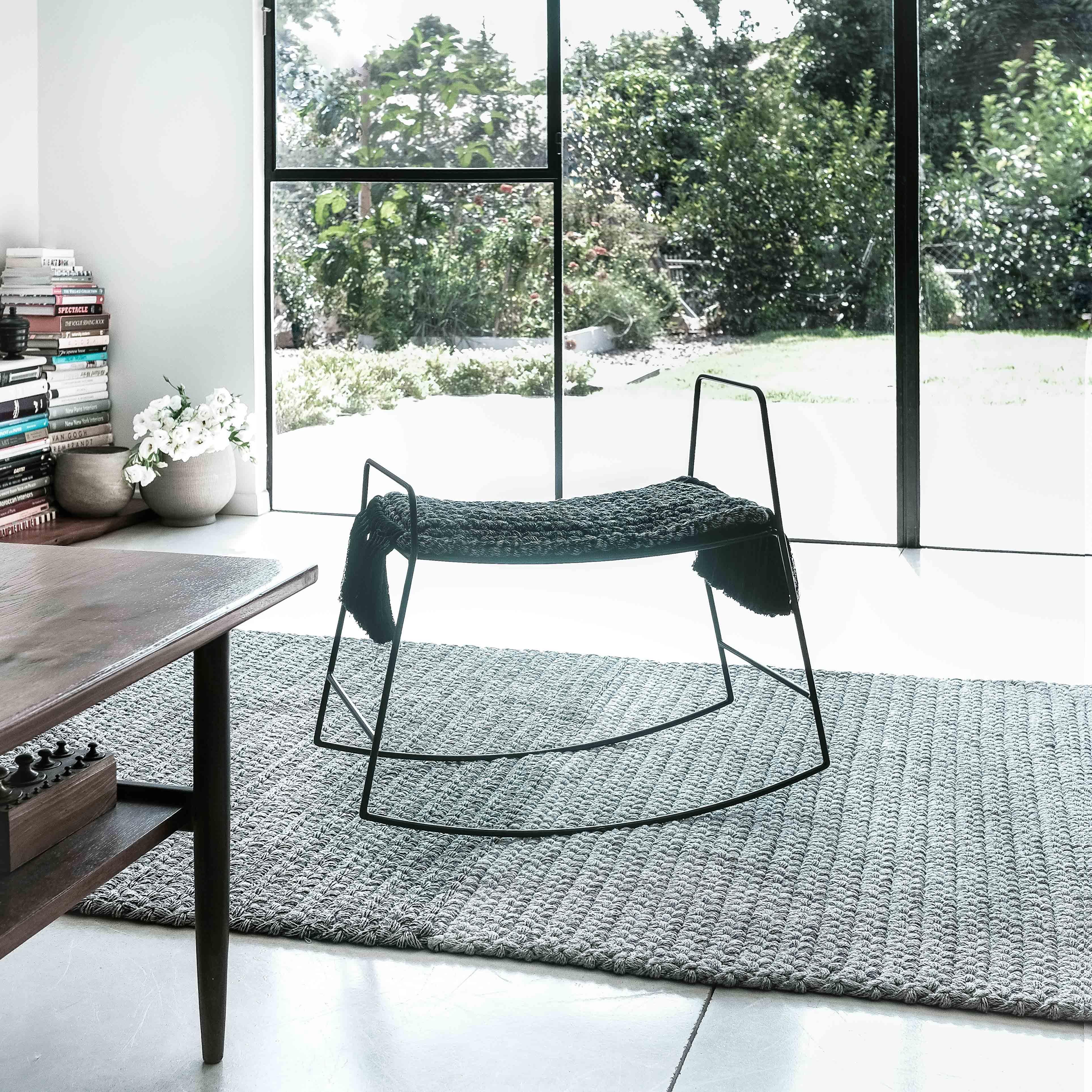 Handmade Crochet Two-Tone Rug in Black made of iota's Bespoke Yarns In New Condition In Tel Aviv, IL