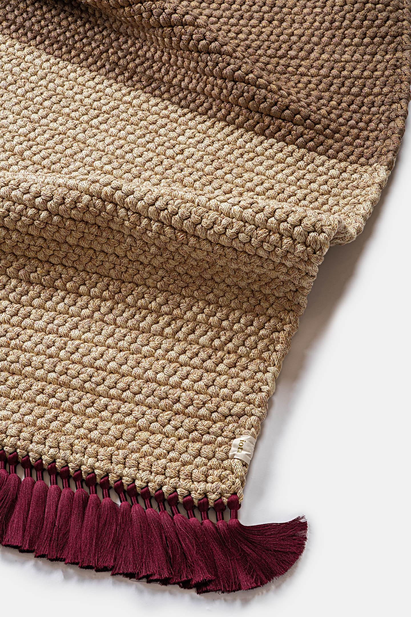 Contemporary Handmade Crochet Two-Tone Rug in Beige Brown made of Cotton & Polyester by iota