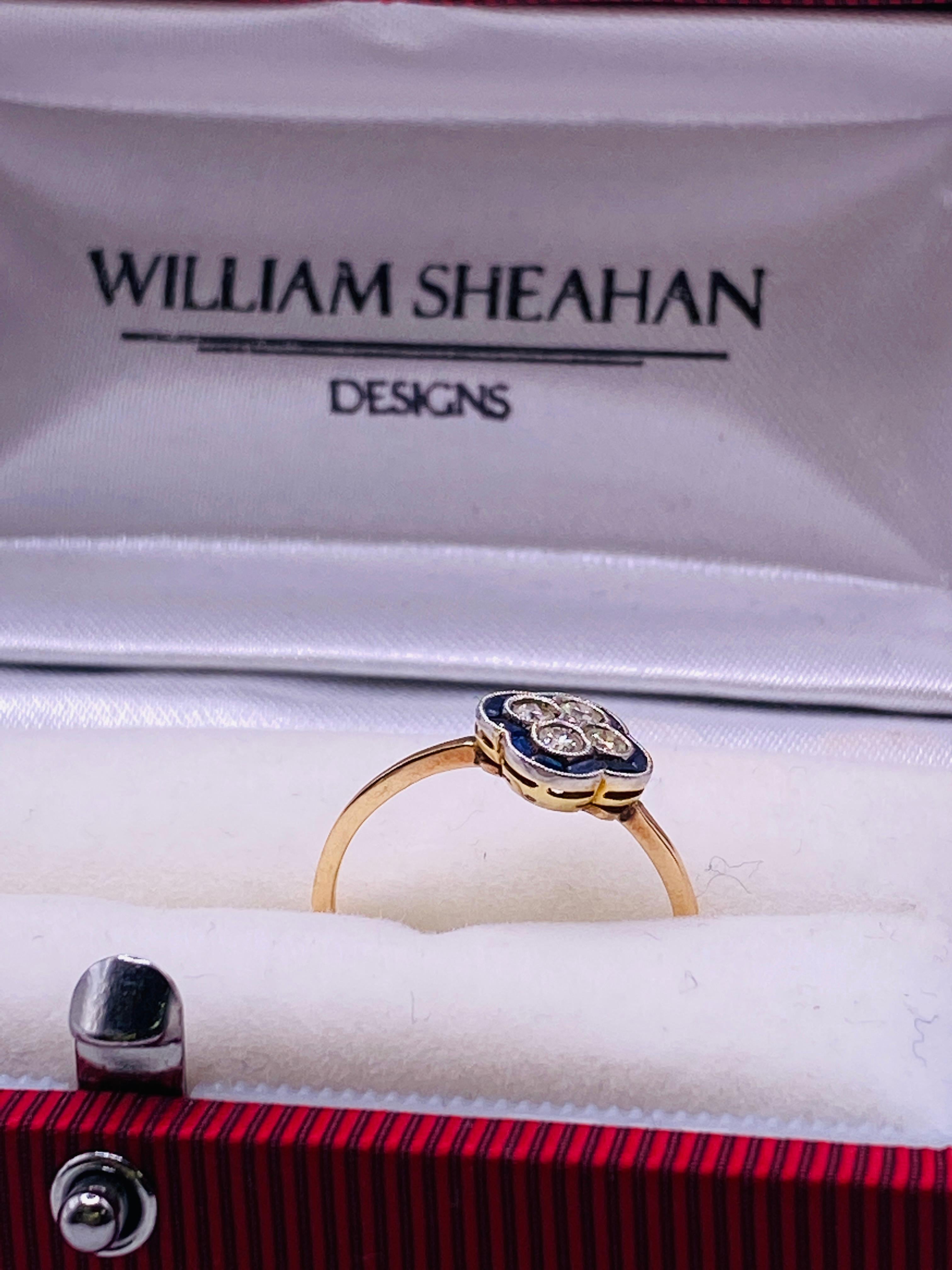 Women's or Men's Sapphire & Diamond Two-Tone Gold Ring For Sale