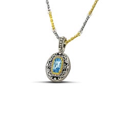 Two-Tone Silver Pendant Necklace with Blue Crystal, Dimitrios Exclusive M122-2