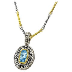 Two-Tone Silver Pendant Necklace with Blue Crystal, Dimitrios Exclusive M122-2