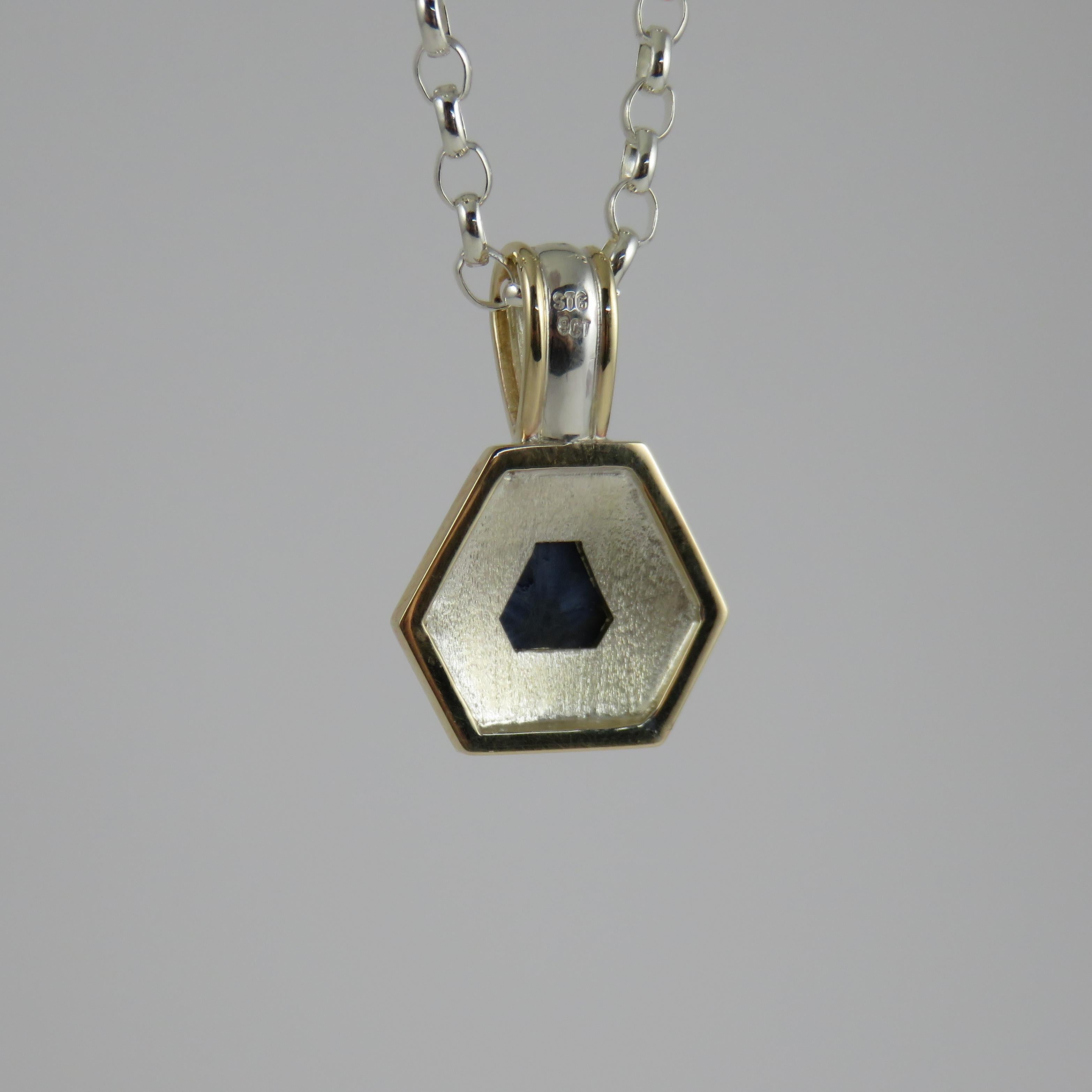 Contemporary Two Tone Six Sided Cabochon Sapphire Pendant For Sale