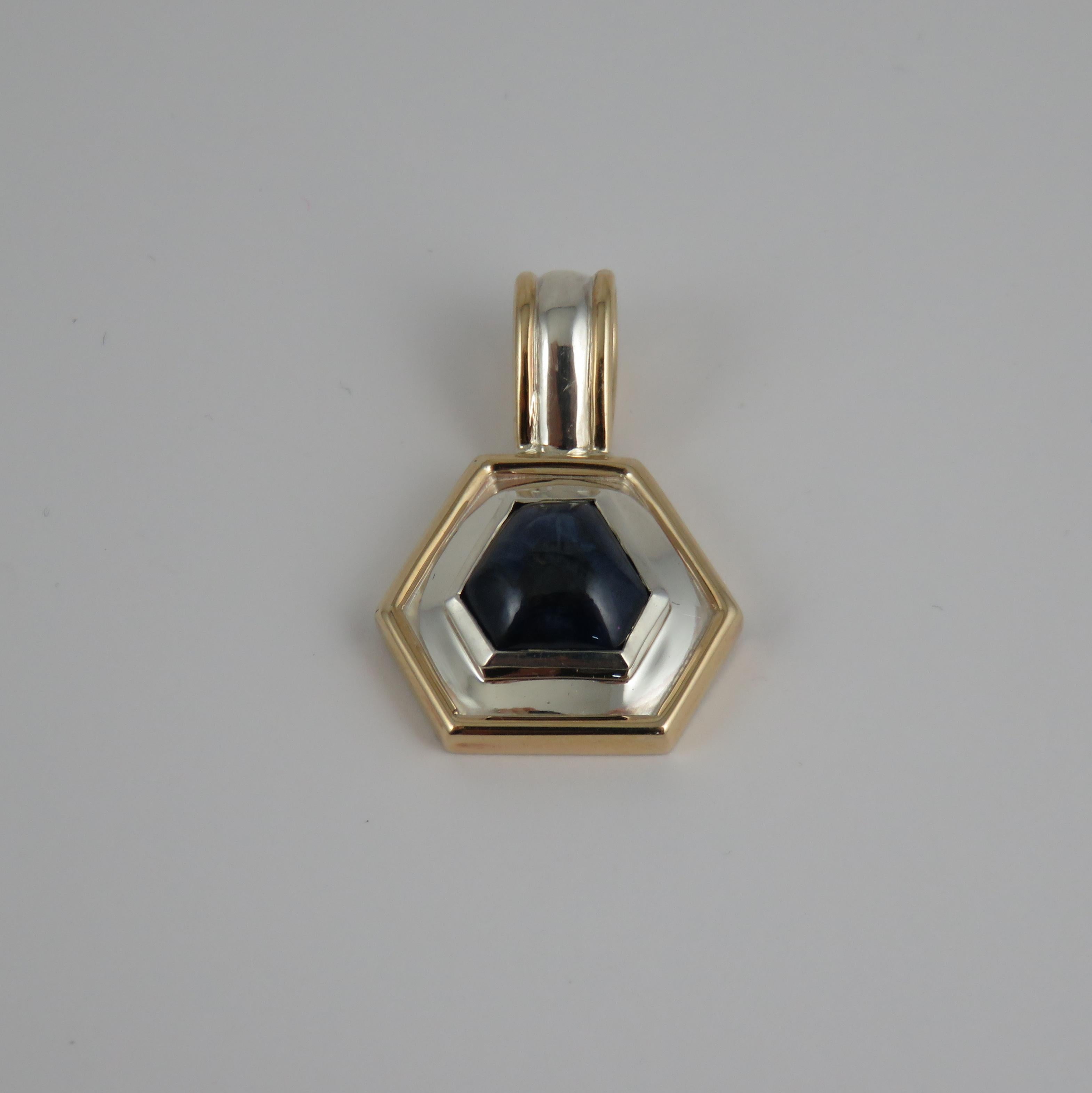Two Tone Six Sided Cabochon Sapphire Pendant For Sale 1