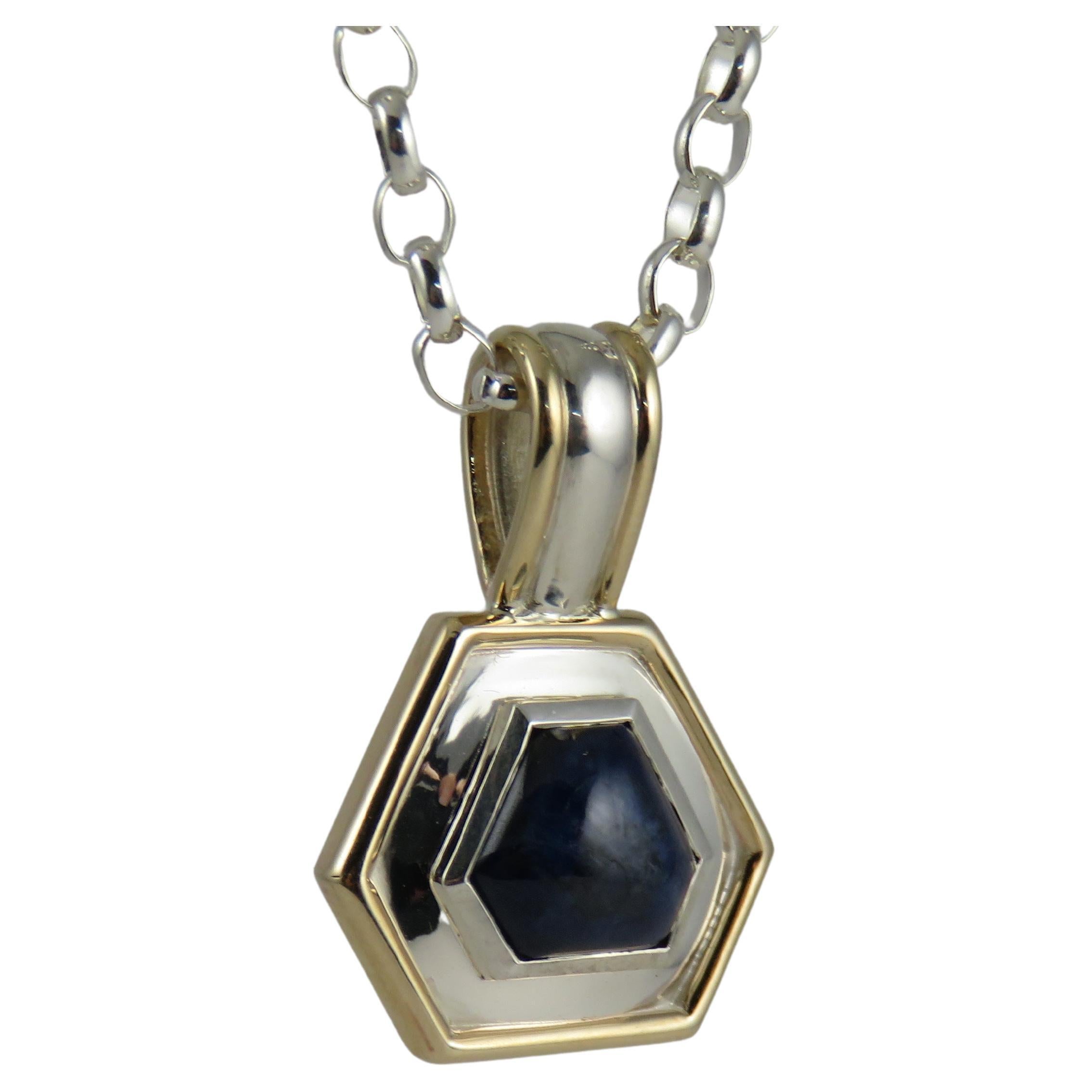 Two Tone Six Sided Cabochon Sapphire Pendant For Sale