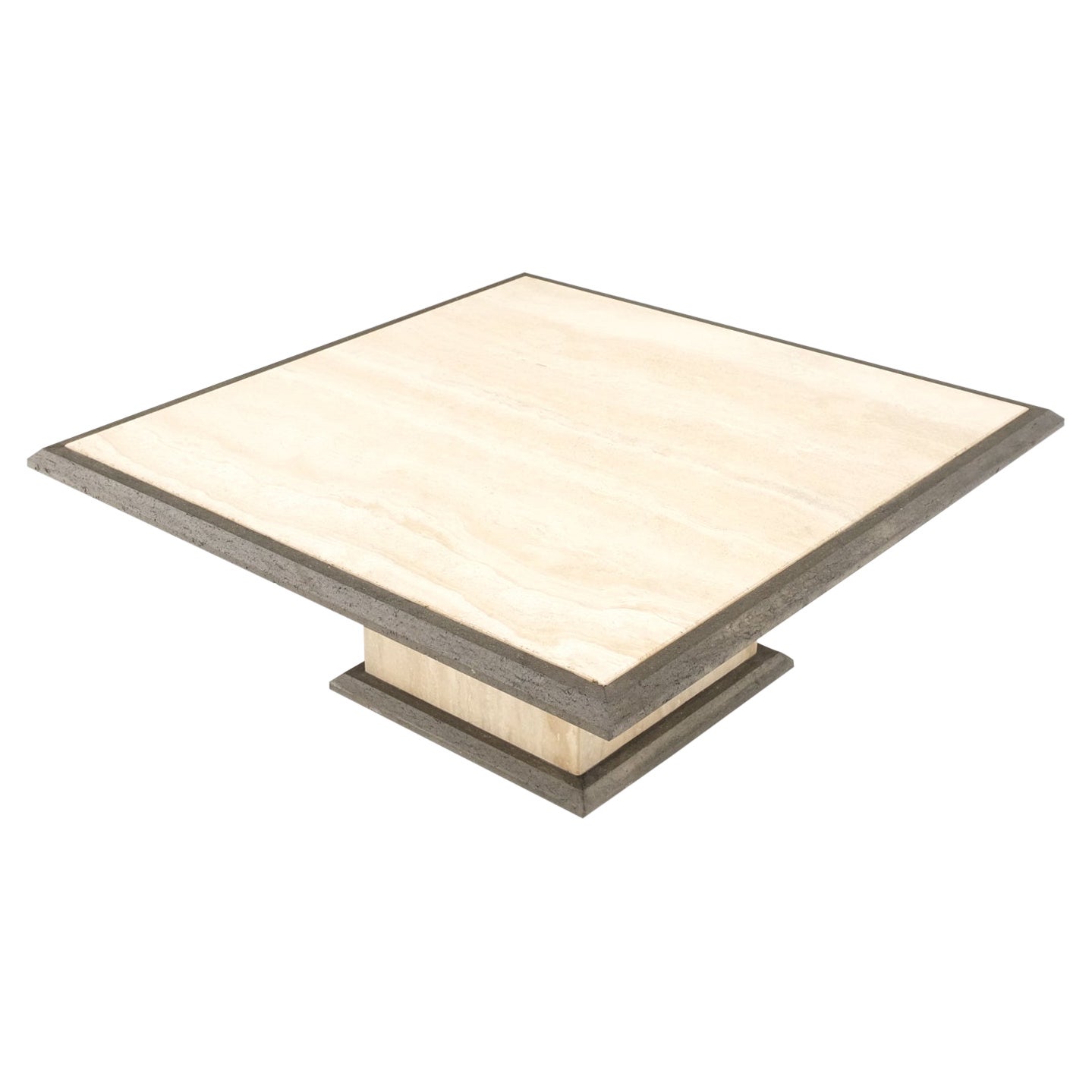 Mesa de centro cuadrada de travertino bicolor Bisel gris Moda italiana de mediados de siglo en venta