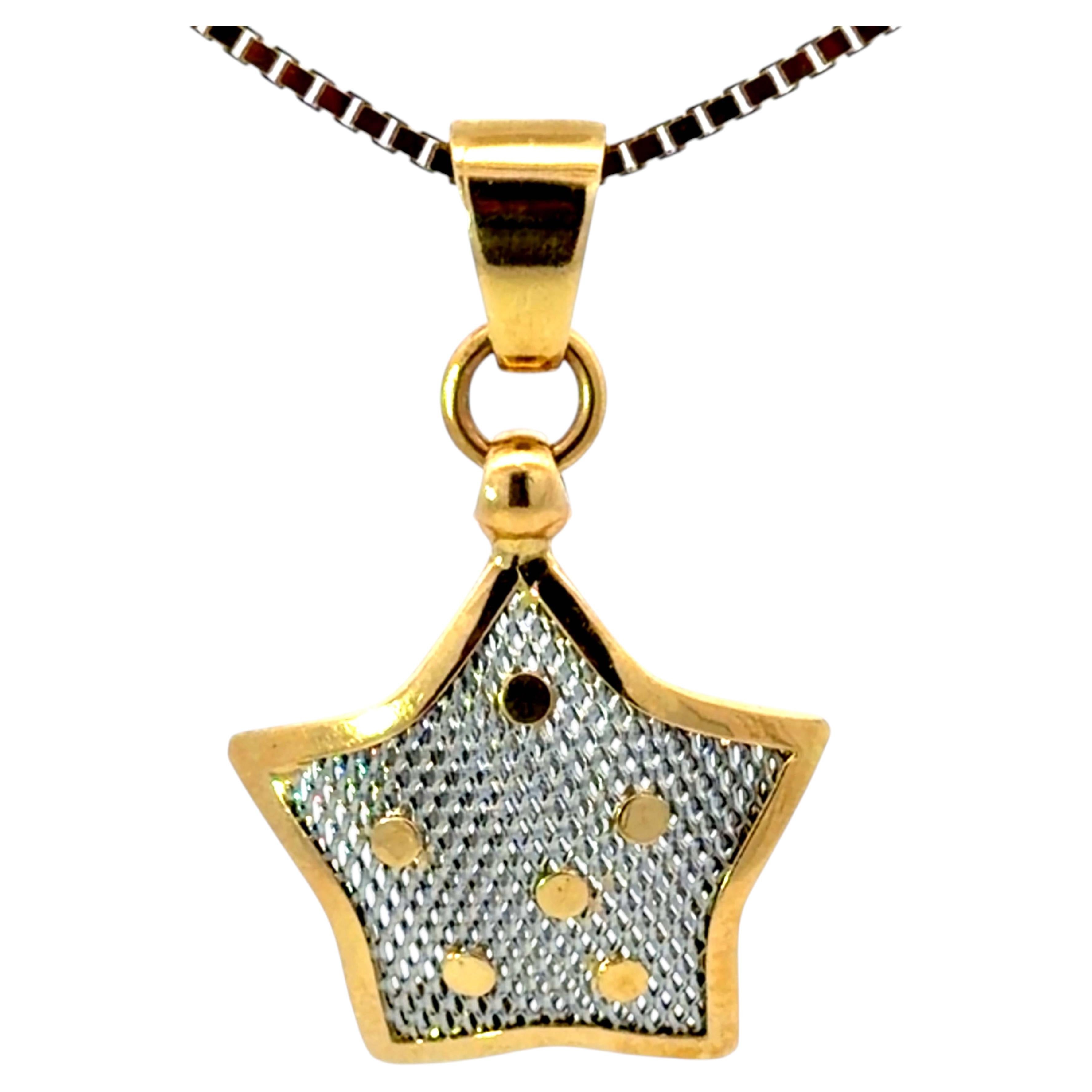 Two Tone Star Necklace 18K Yellow Gold and Platinum