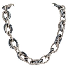 Sterling Silver Hematite Toggle Link Necklace