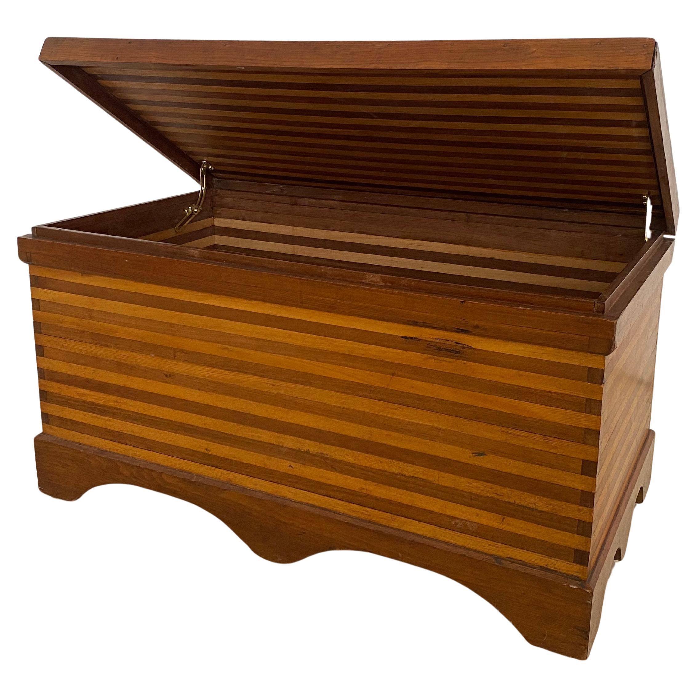 Two-Tone Stripe Solid Wood Trunk/ Blanket Chest For Sale