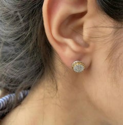 Two Tone Stud Diamond Cluster Earrings 14k Solid Gold Pair