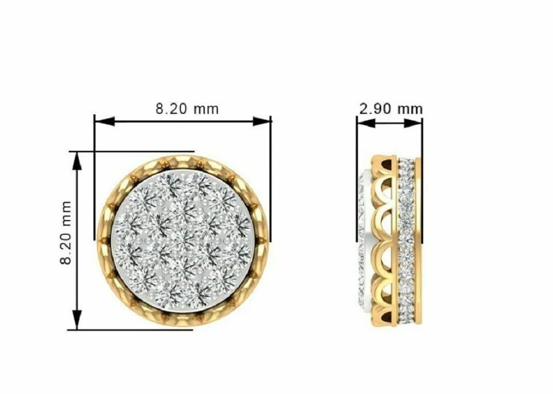 Two Tone Stud Diamond Cluster Earrings 14k Solid Gold Pair In New Condition For Sale In Chicago, IL