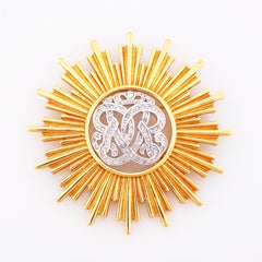 Two Tone Sunburst Brooch With Coronet Royal Insignia By Monet, 1980s
