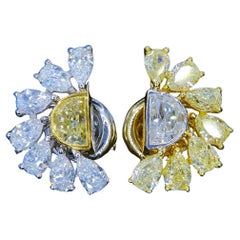 Two-Tone Sunrise Inspired Yellow and White Abstract Diamond Earring in 18K Gold