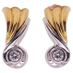 Two-Tone Swirl Retro Revival Diamond 14K White & Yellow Gold Stud Earrings Lv