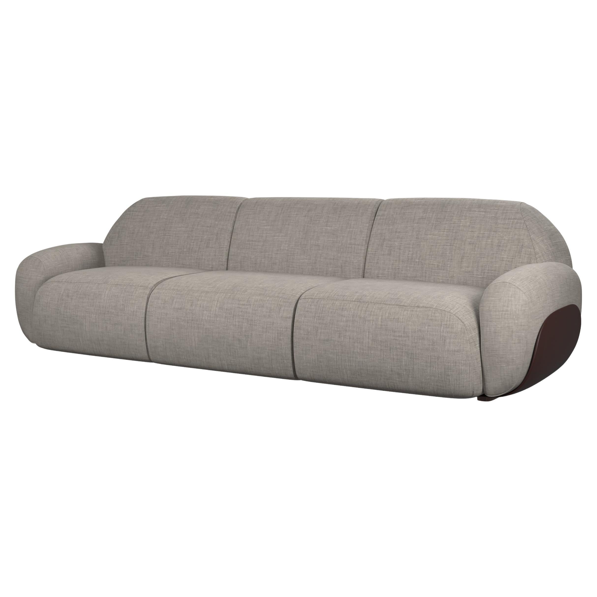 Two-tone three-seater sofa Kiritsu light gray fabric/brown leather by Murmurio