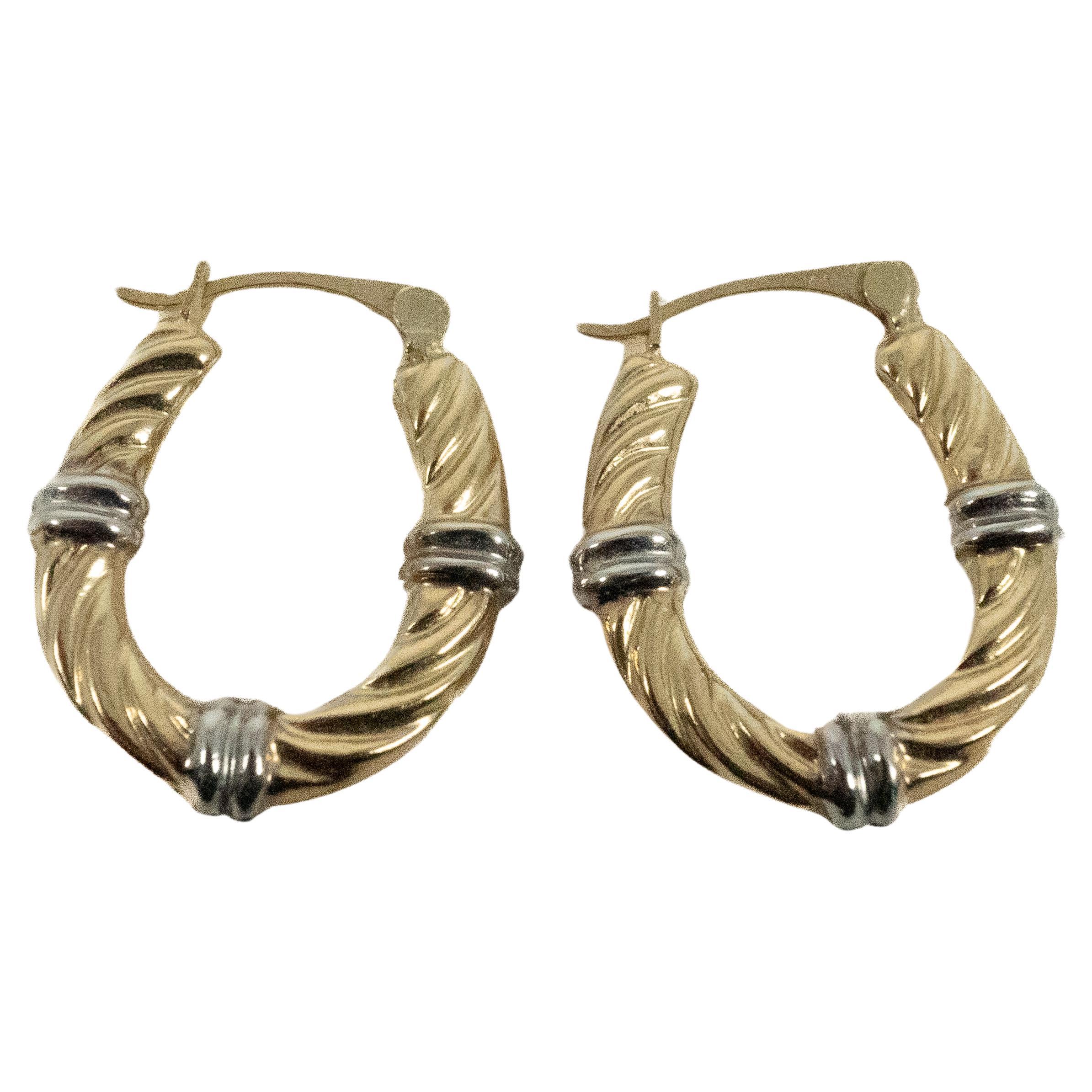 Two Tone Twisted Hoop Earrings For Sale