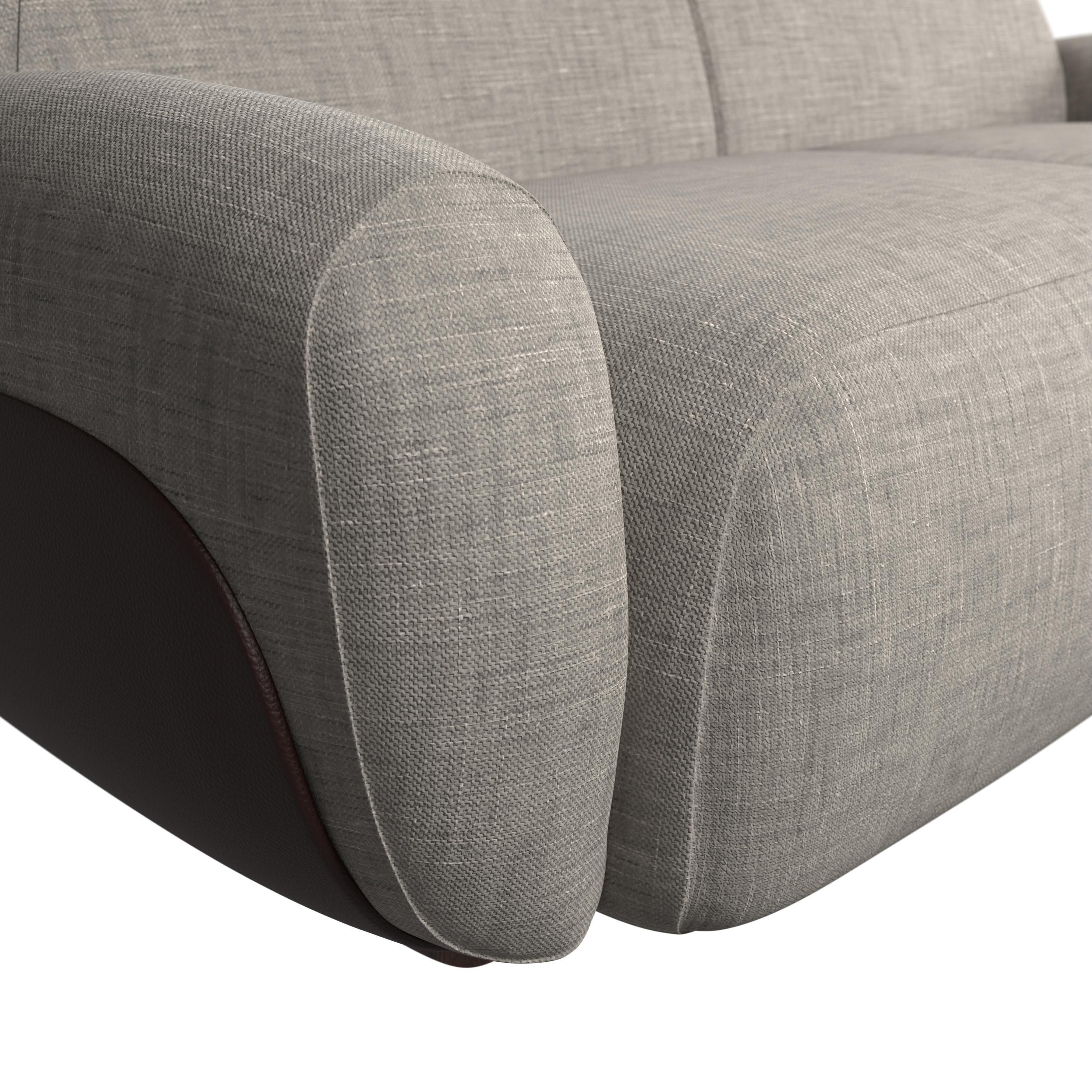 Zweifarbiges Zweisitzer-Sofa Kiritsu aus hellgrauem Stoff/braunem Leder von Murmurio (21. Jahrhundert und zeitgenössisch) im Angebot