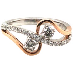 Two-Tone Two Stone Fashion Diamond Ring with 14 Karat Rose Gold and White Gold