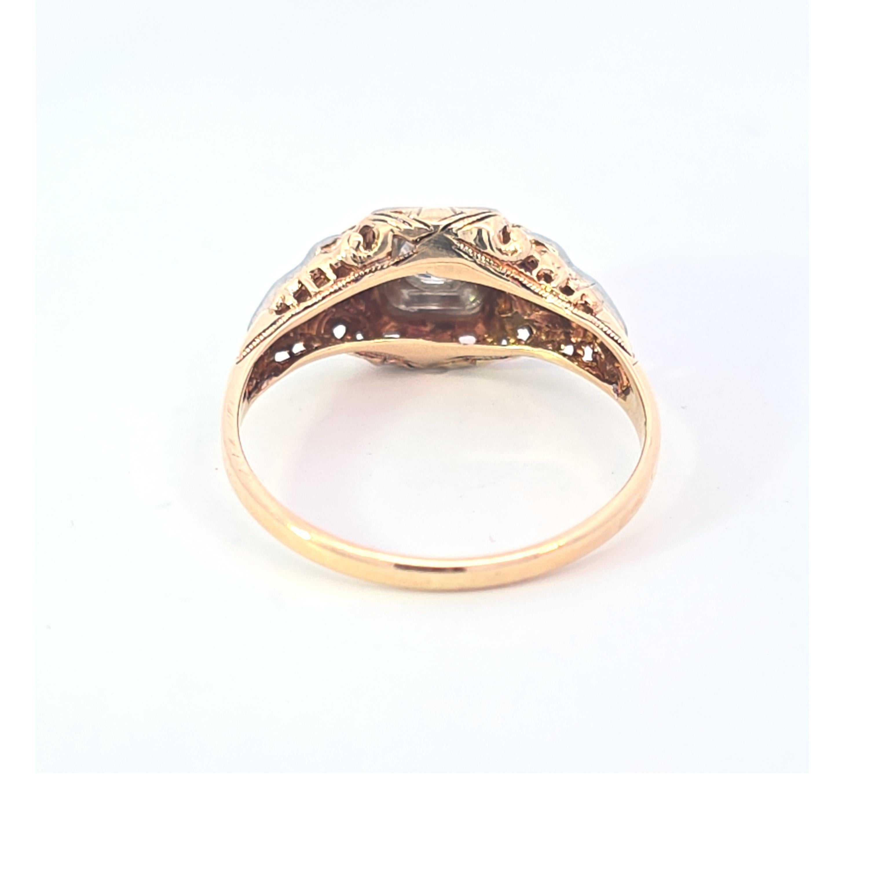 Bague vintage à deux tons avec diamants Bon état - En vente à Dallas, TX