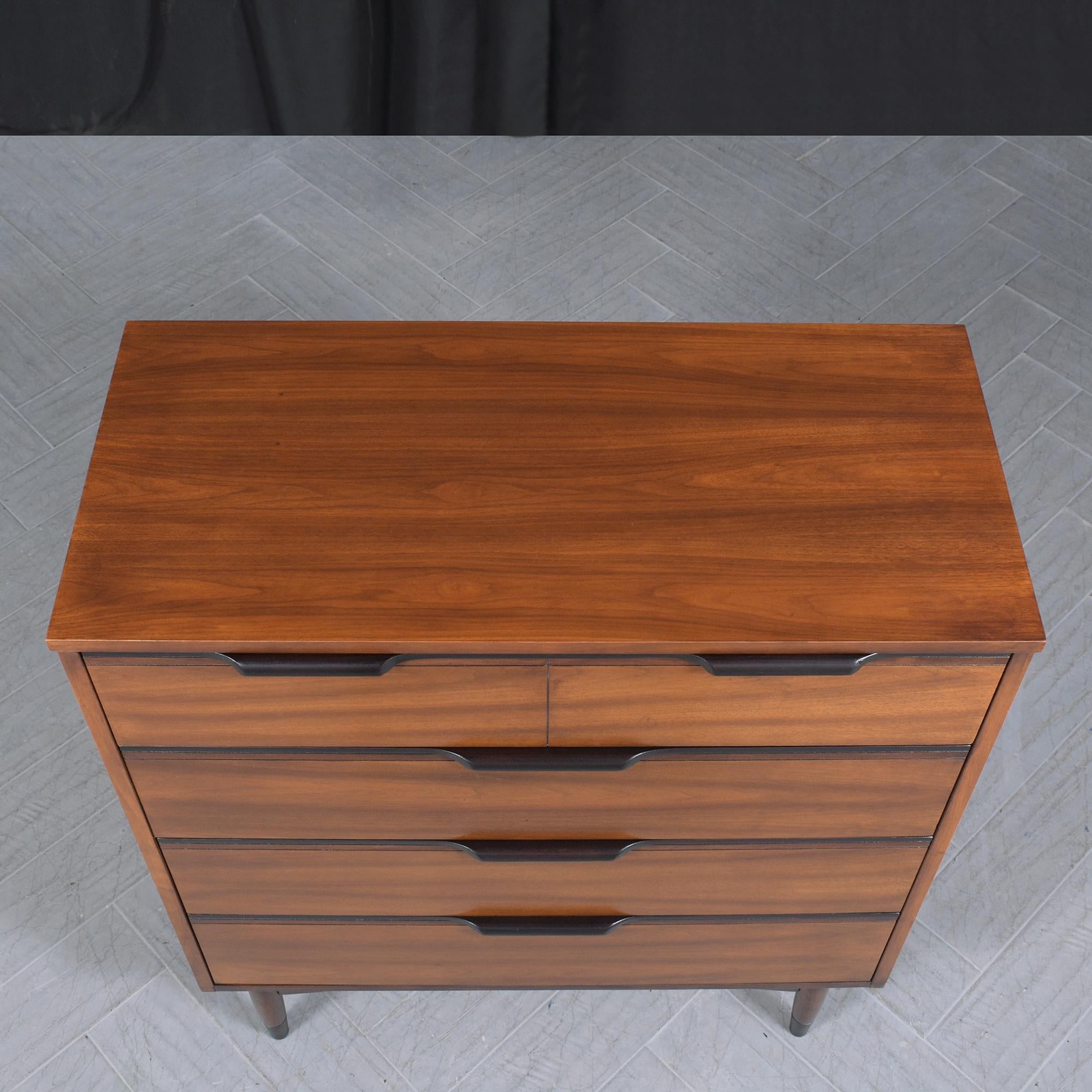 American Modern Walnut Dresser Restored: Two-Tone Elegance & Craftsmanship For Sale