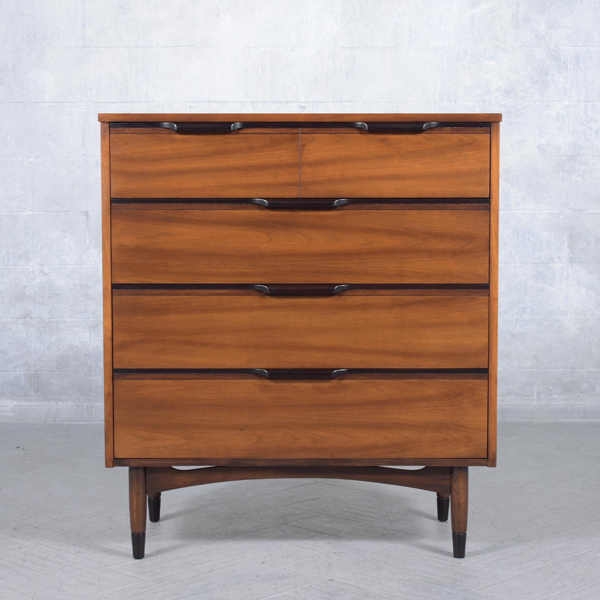 Stained Modern Walnut Dresser Restored: Two-Tone Elegance & Craftsmanship For Sale