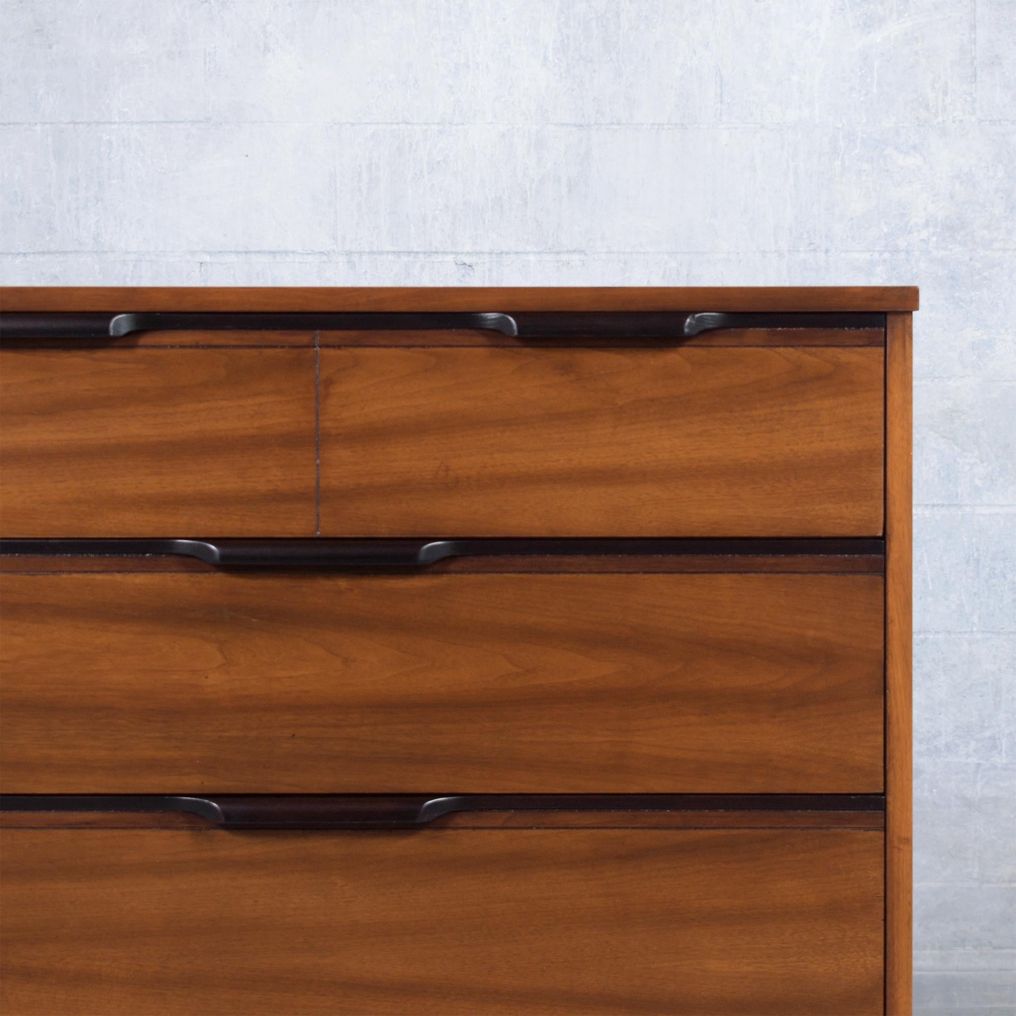 Modern Walnut Dresser Restored: Two-Tone Elegance & Craftsmanship In Good Condition For Sale In Los Angeles, CA