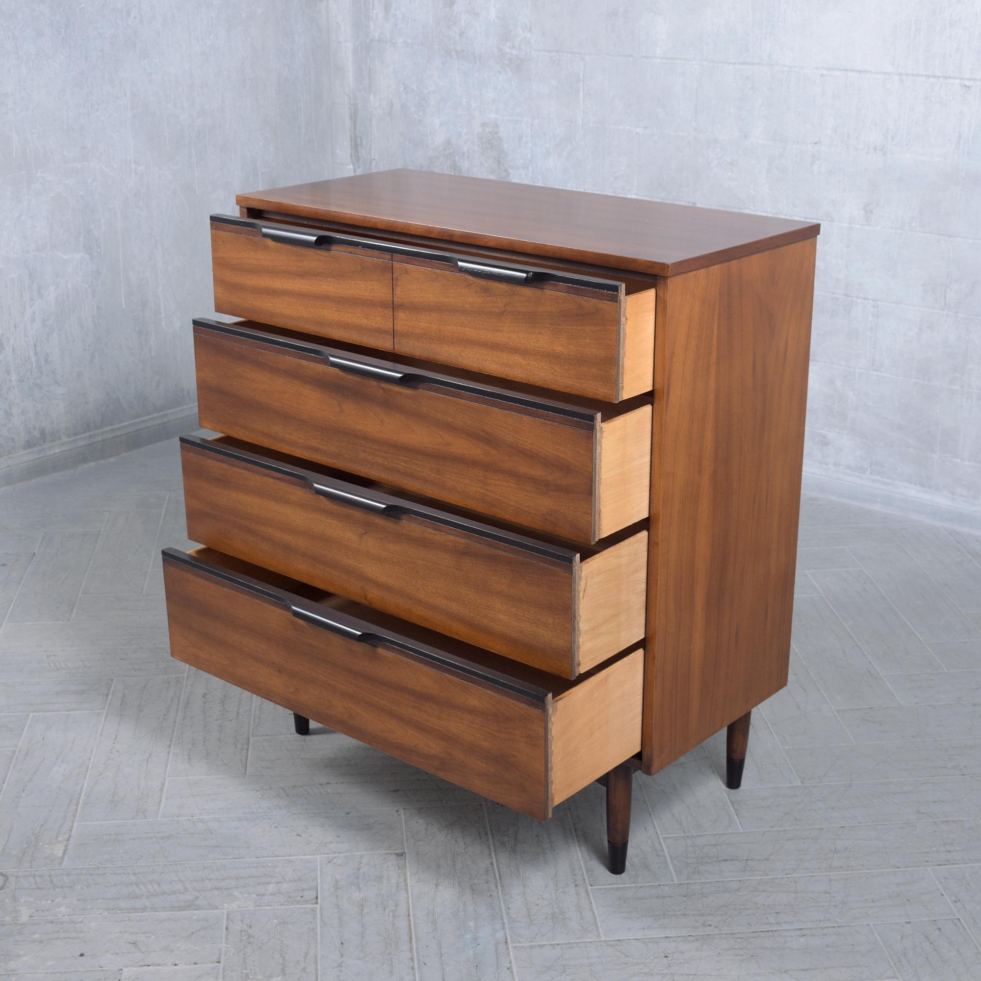 Mid-20th Century Modern Walnut Dresser Restored: Two-Tone Elegance & Craftsmanship For Sale