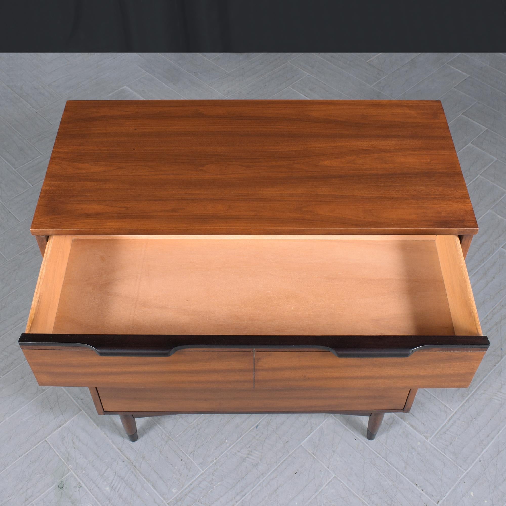 Lacquer Modern Walnut Dresser Restored: Two-Tone Elegance & Craftsmanship For Sale