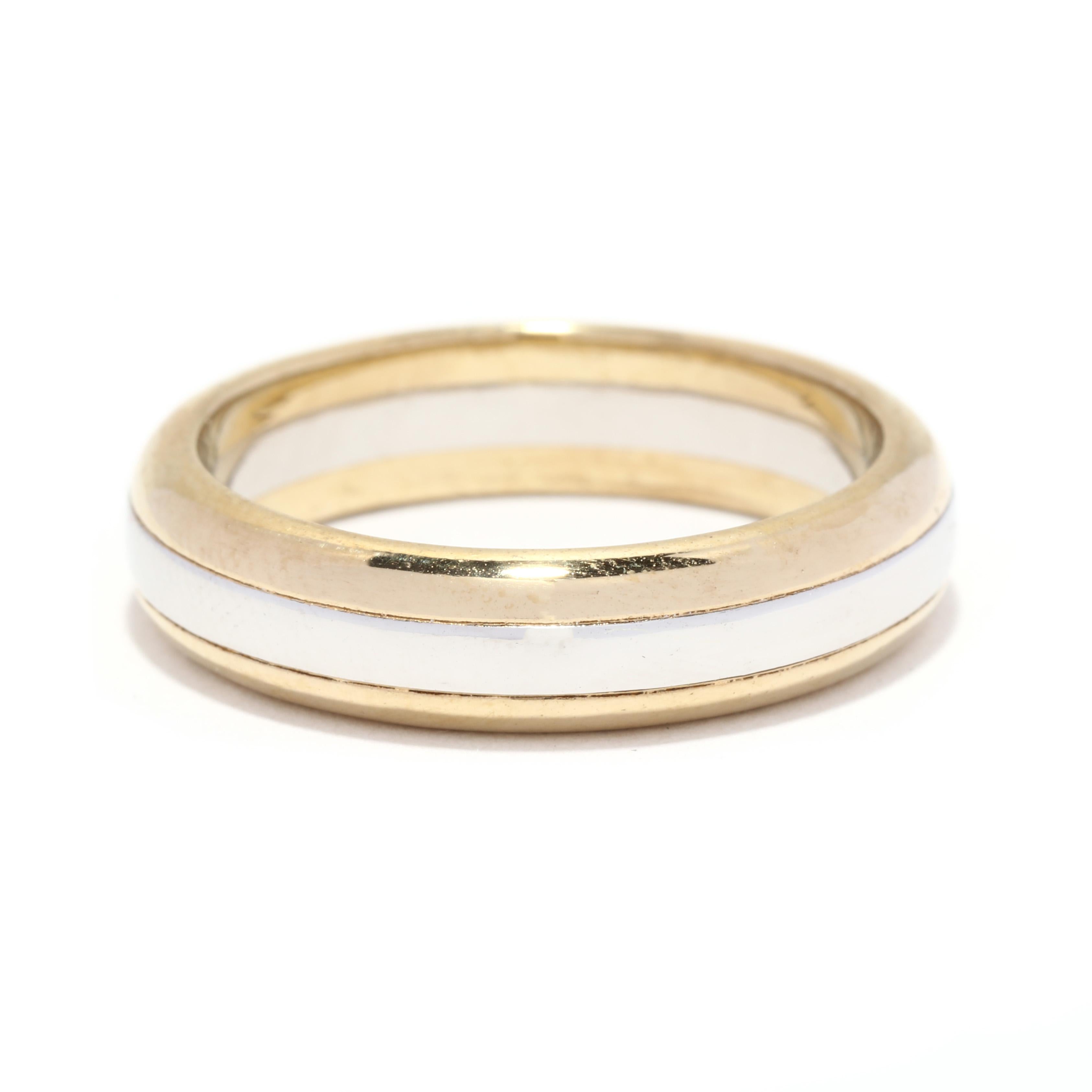 Zweifarbiger Ehering, Platin 14K Gelbgold, Ring Größe 8,75, stapelbar im Zustand „Gut“ in McLeansville, NC