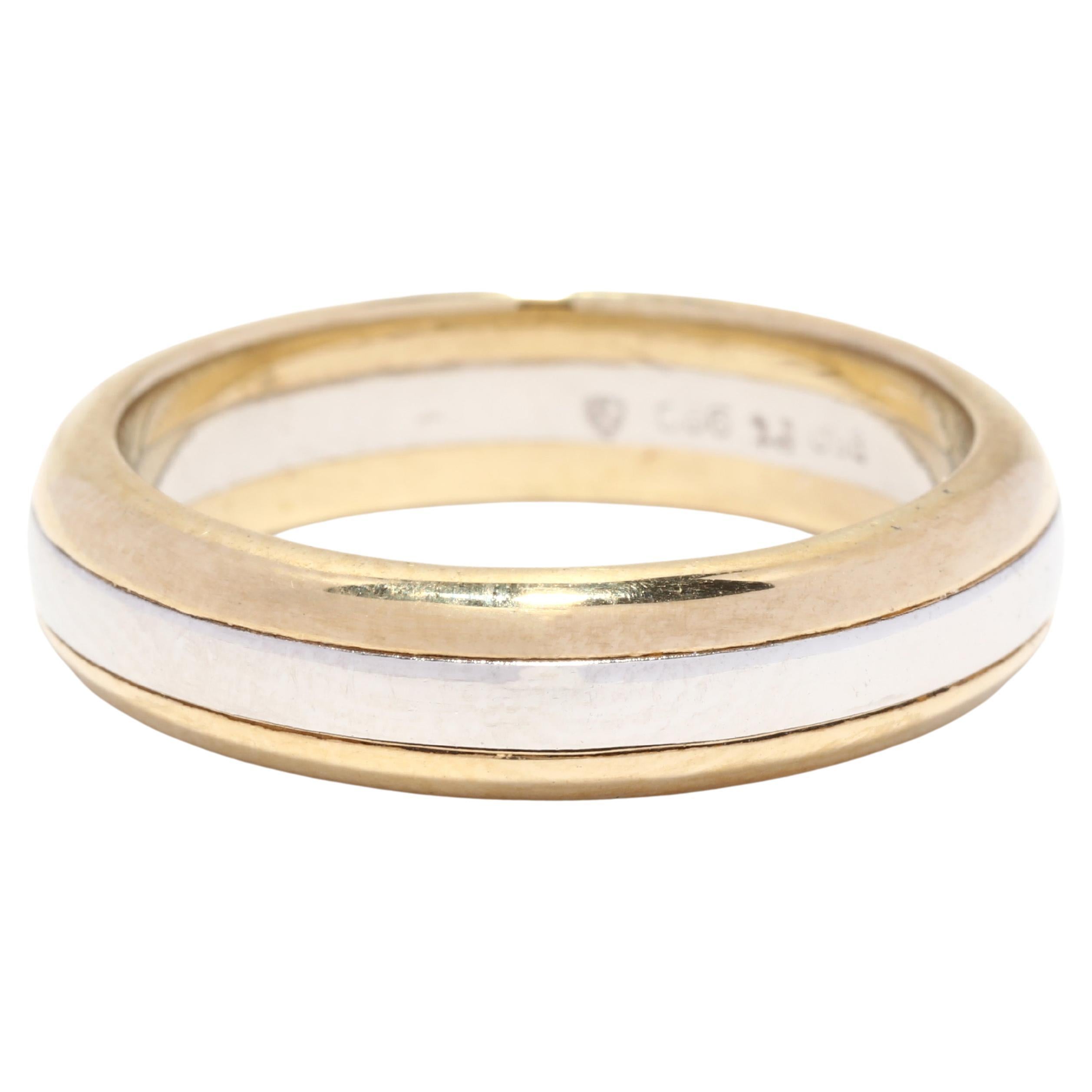 Two Tone Wedding Band, Platinum 14K Yellow Gold, Ring Size 8.75, Stackable