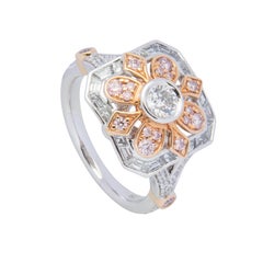 18 Karat White and Rose Gold Two-Tone White and Pink Diamond Ring