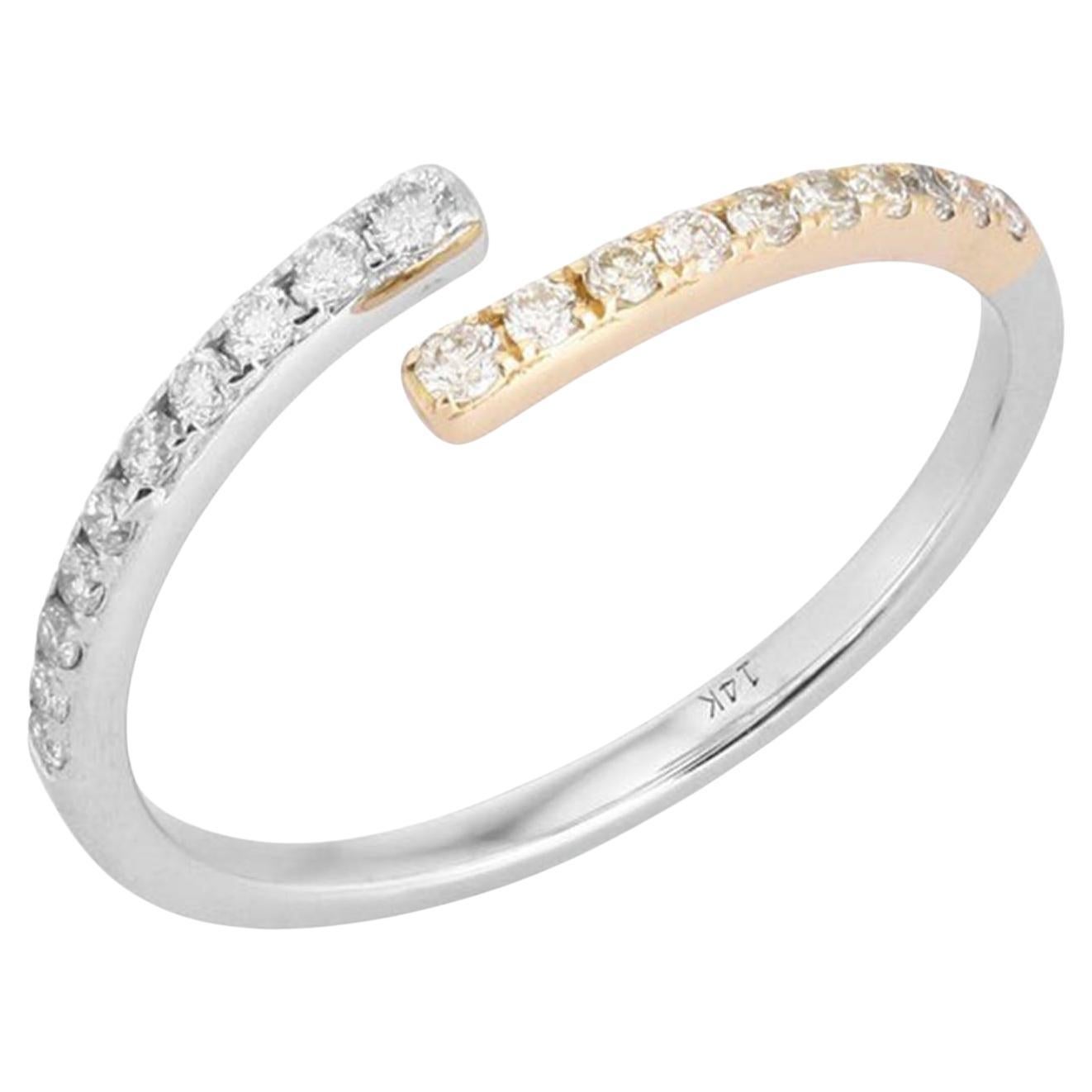 Two Tone White Diamond 14K (or 18k upon request) White Yellow Gold Open Ring