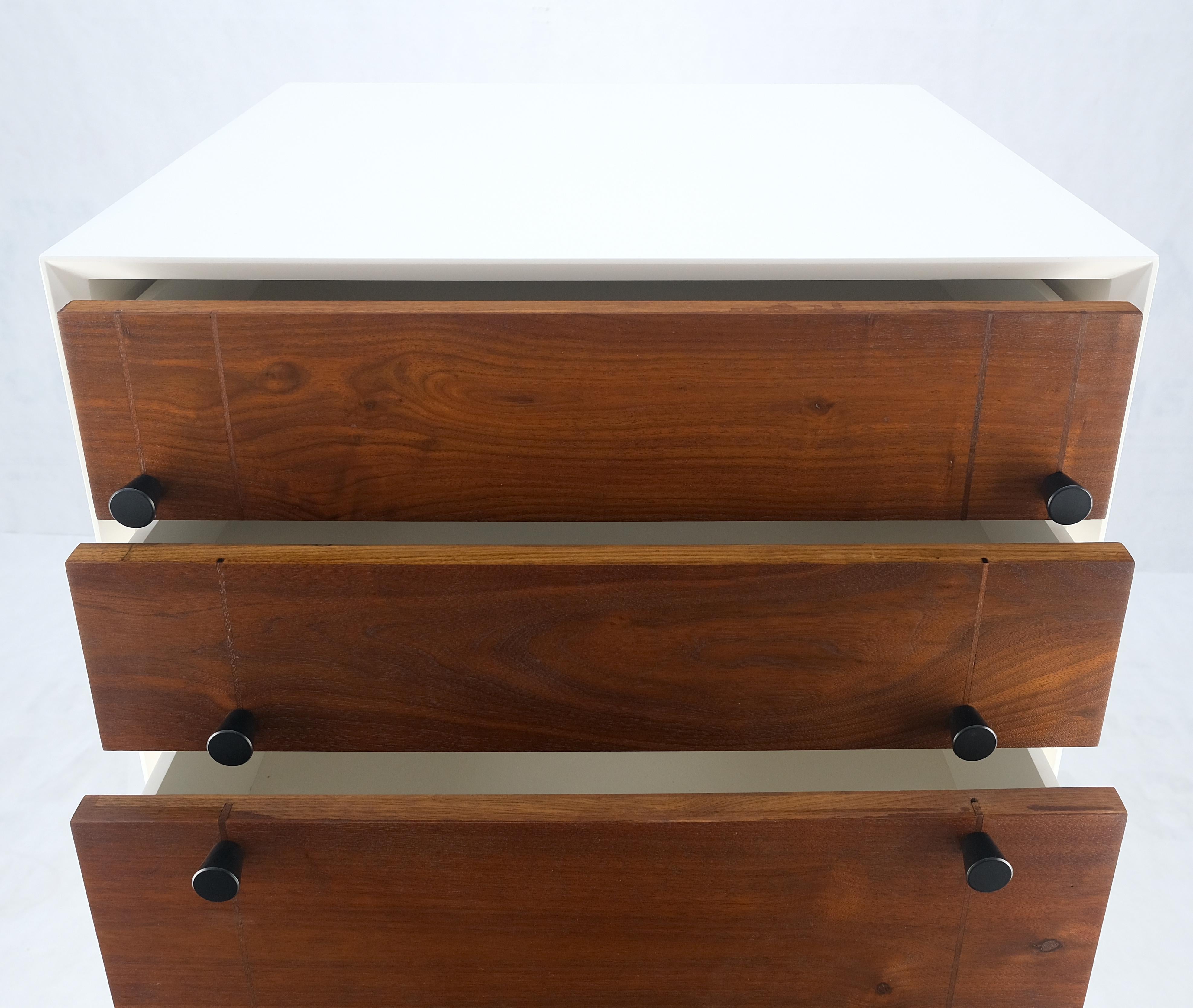 Two Tone White Lacquer Oil Walnut 5 Drawers Tall Chest Dresser Brass Tips Feet For Sale 8
