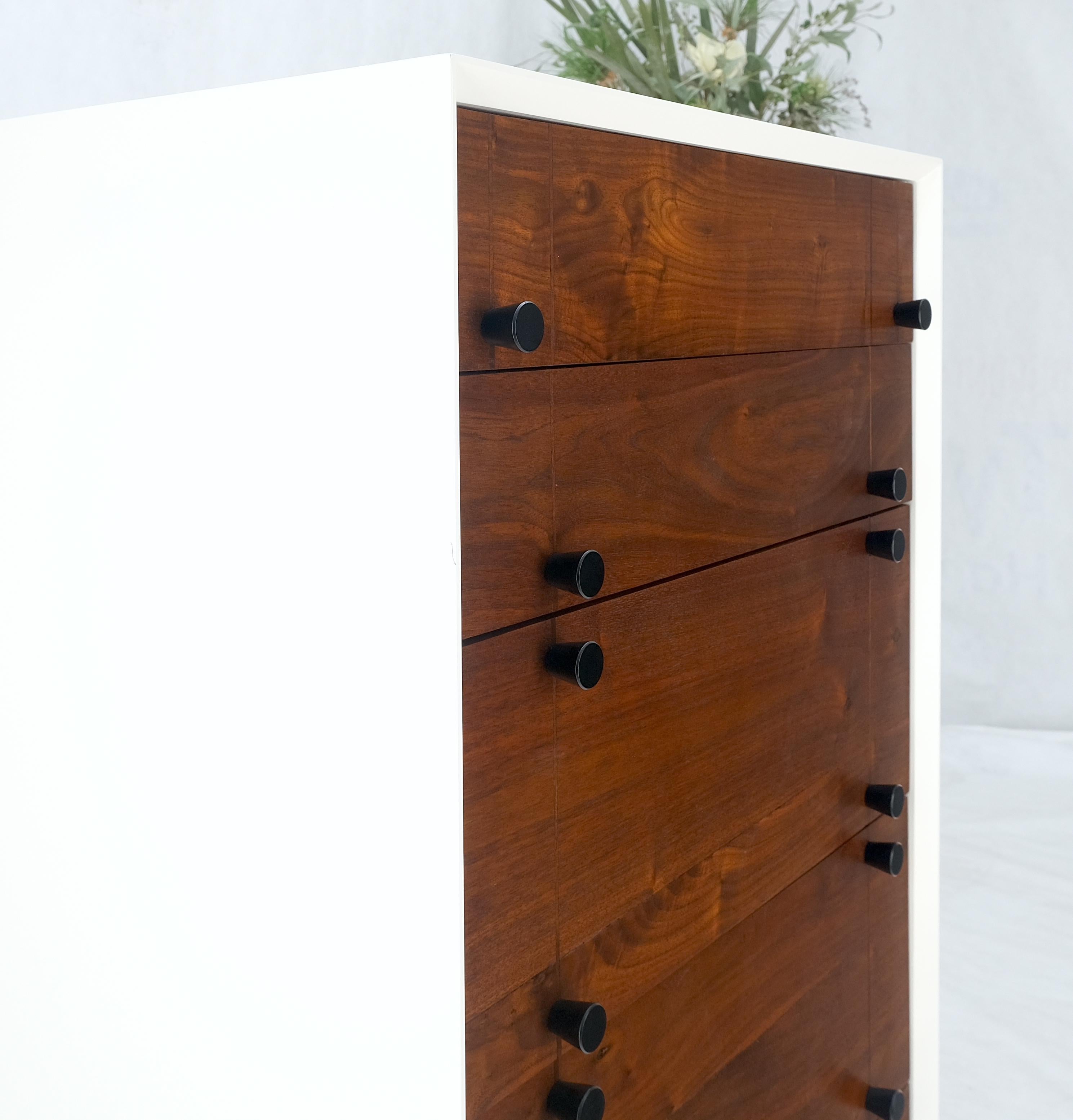 Two Tone White Lacquer Oil Walnut 5 Drawers Tall Chest Dresser Brass Tips Feet For Sale 9