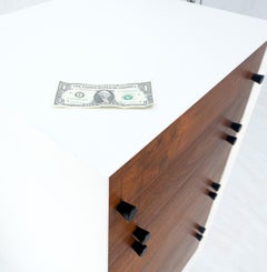 Two Tone White Lacquer Oil Walnut 5 Drawers Tall Chest Dresser Brass Tips Feet