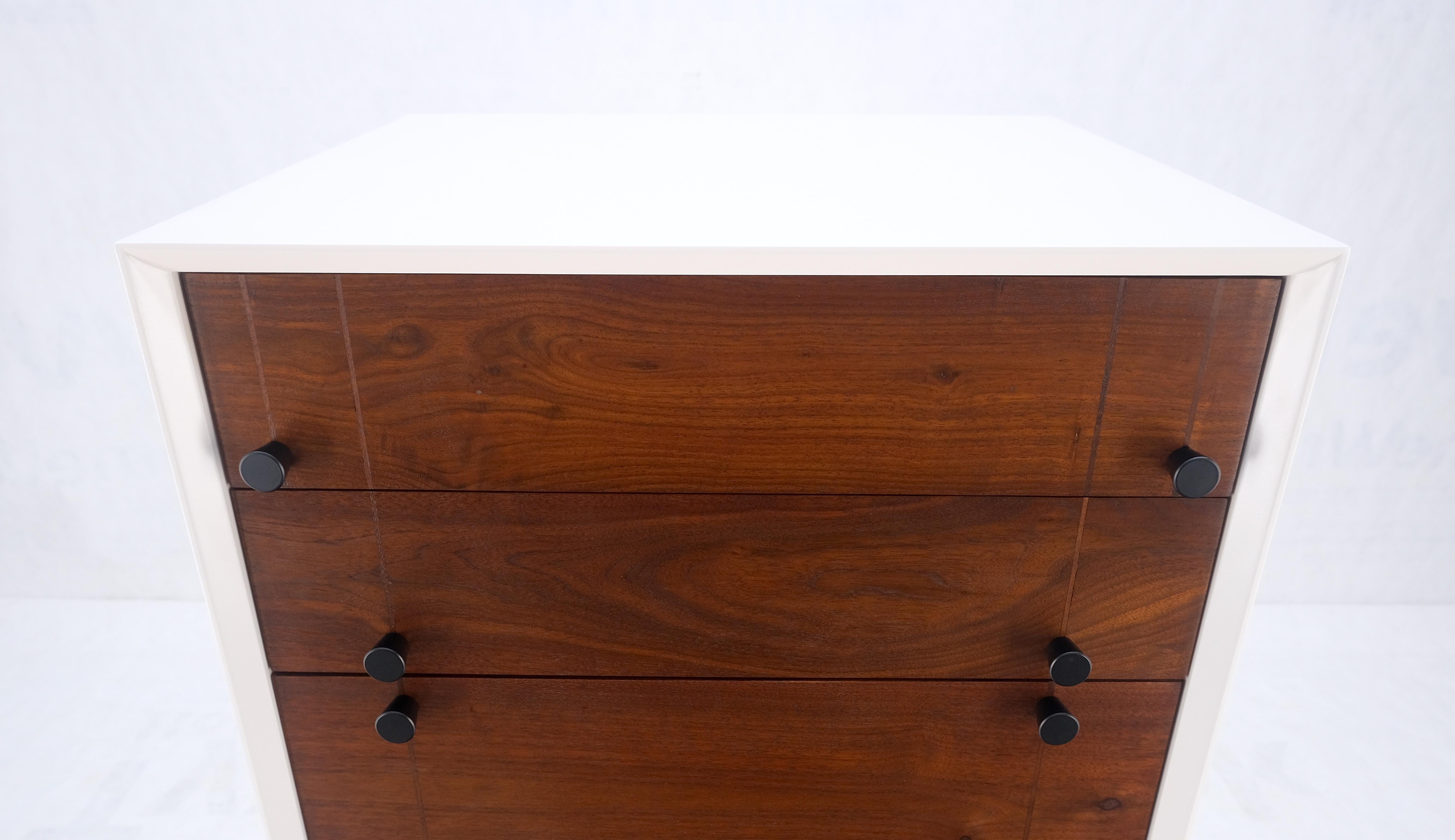 Lacquered Two Tone White Lacquer Oil Walnut 5 Drawers Tall Chest Dresser Brass Tips Feet For Sale