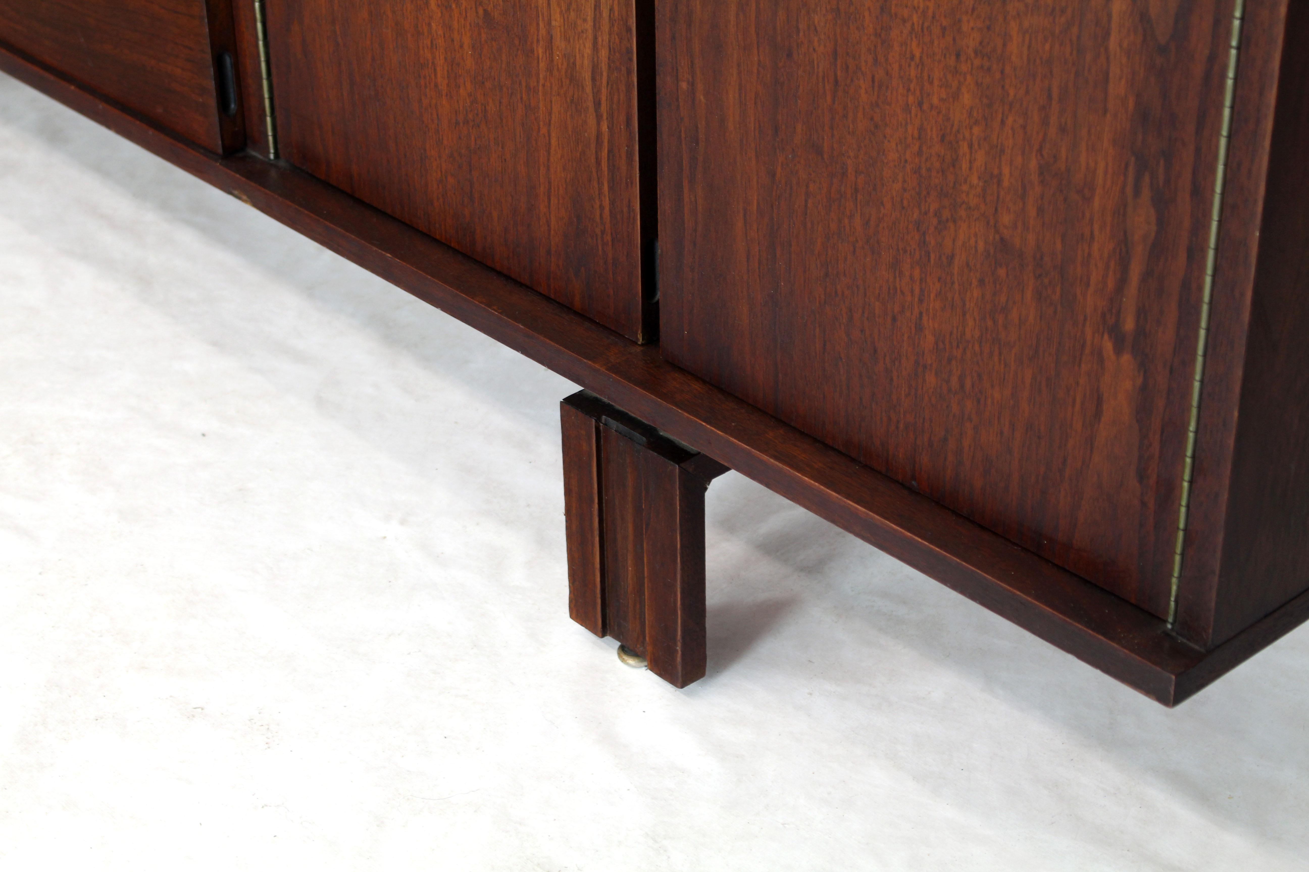 Two-Tone White Lacquer Oiled Walnut Low Long Credenza Dresser Cabinet For Sale 2