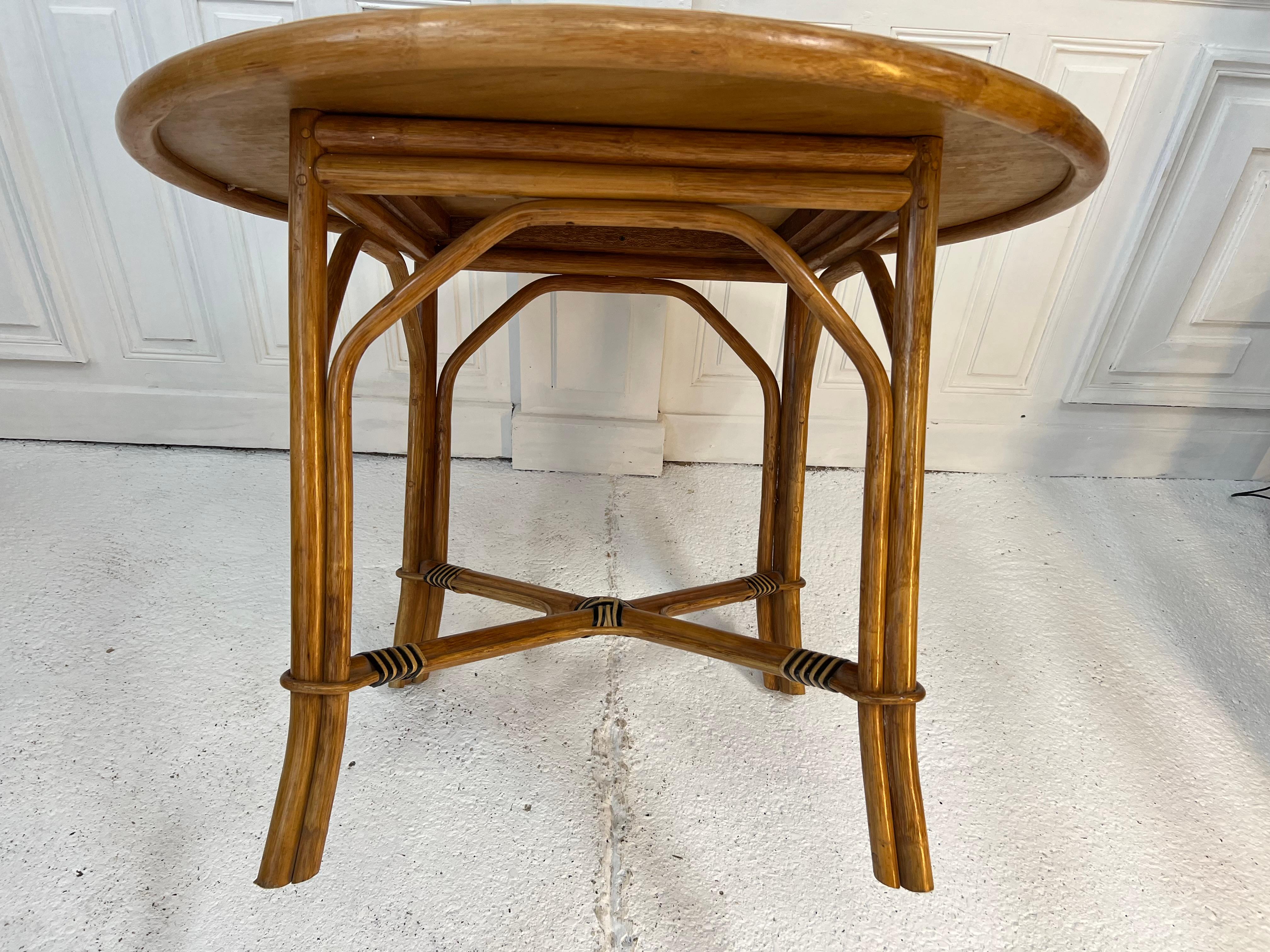 French Two Tone Wicker Table 1950s Vintage For Sale