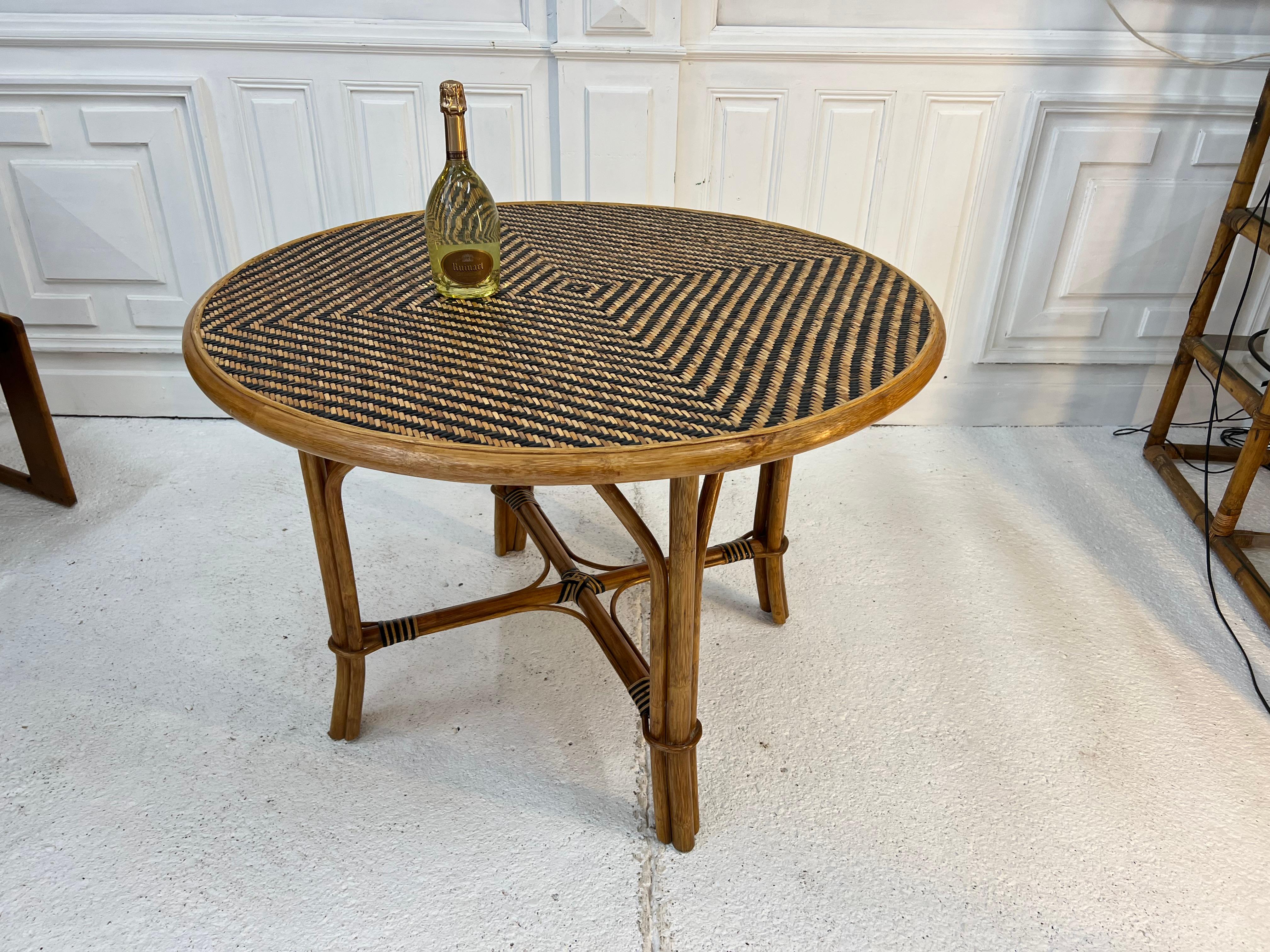 Two Tone Wicker Table 1950s Vintage For Sale 1