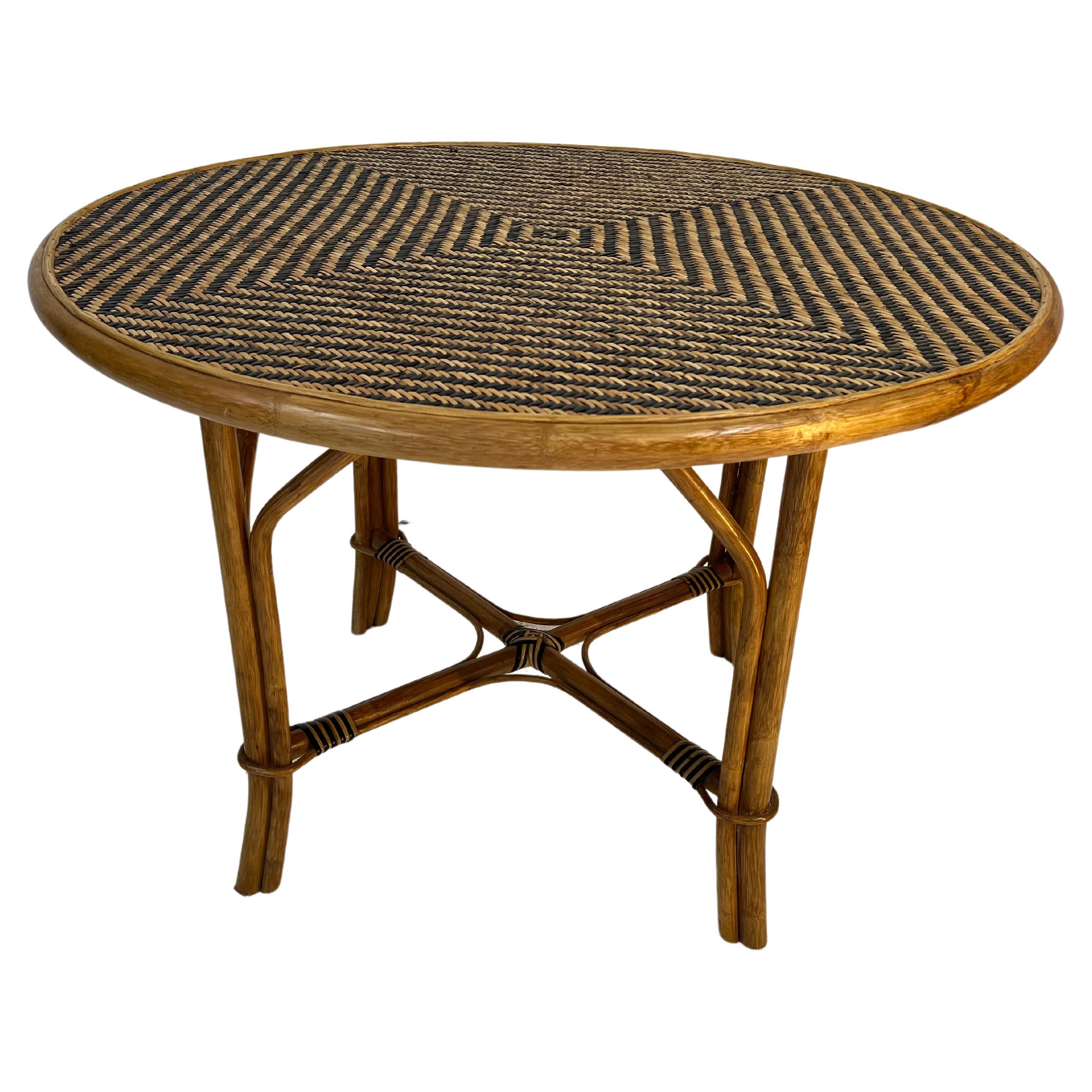 Two Tone Wicker Table 1950s Vintage For Sale